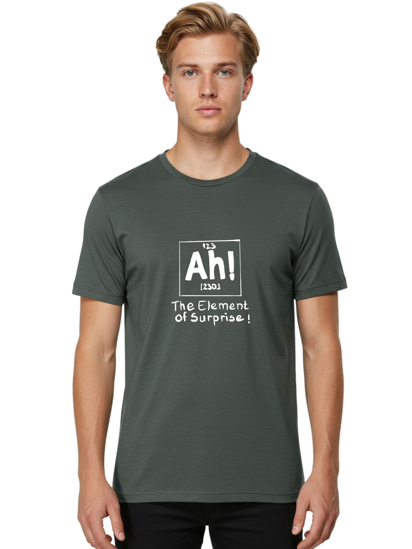 Ah Men'S Graphic Tee, 100% Cotton, Comfortable Casual Summer Wear, Machine Washable, Periodic Table Element, Ah!, Element Of Surprise, Humorous Science, Playful Chemistry, Novelty Design, Witty Periodic Table - Aaa001 2