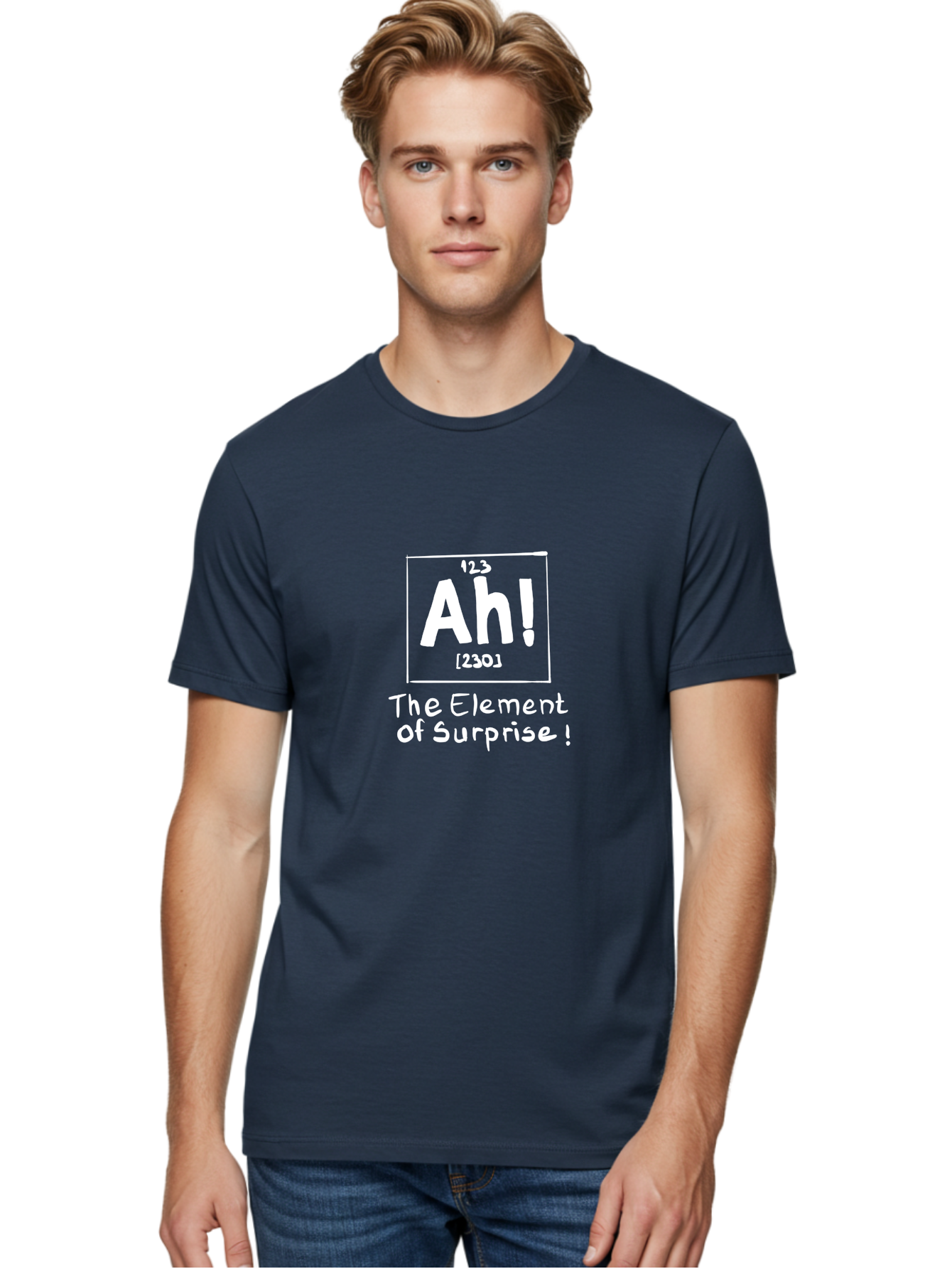 Ah Men'S Graphic Tee, 100% Cotton, Comfortable Casual Summer Wear, Machine Washable, Periodic Table Element, Ah!, Element Of Surprise, Humorous Science, Playful Chemistry, Novelty Design, Witty Periodic Table - Aaa001 24