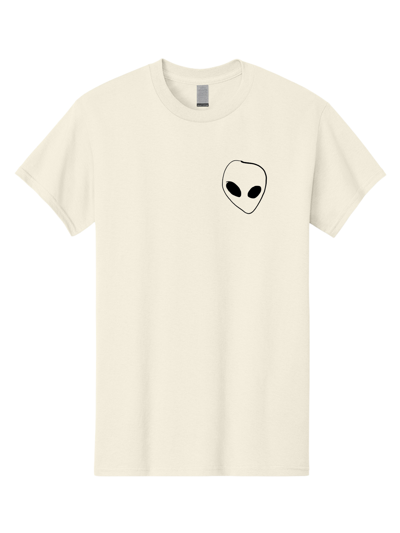 Alien-Head Men'S Graphic Tee, 100% Cotton, Comfortable Casual Summer Wear, Machine Washable, Alien Face, Simple Drawing, Black Outline, Minimalist Design, Extraterrestrial Being, Cartoon Style, Black Eyes, Digital Illustration, Simple Art - Aaa002 19