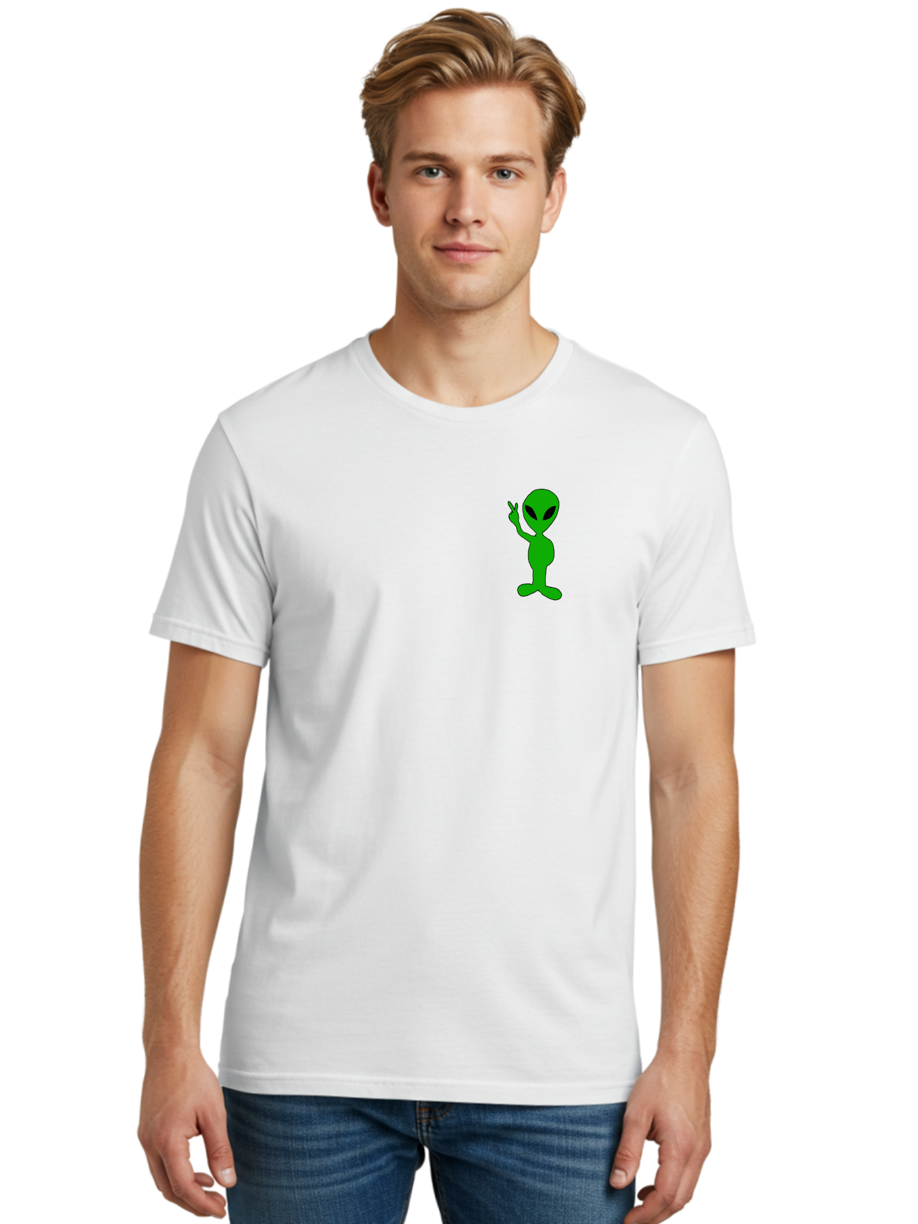 Alien Men'S Graphic Tee, 100% Cotton, Comfortable Casual Summer Wear, Machine Washable, Cartoon Alien, Science Fiction Character, Extraterrestrial Being, Funny Alien, Alien Waving, Pop Culture Icon, Alien Illustration, Humorous Design, - Aaa004 28