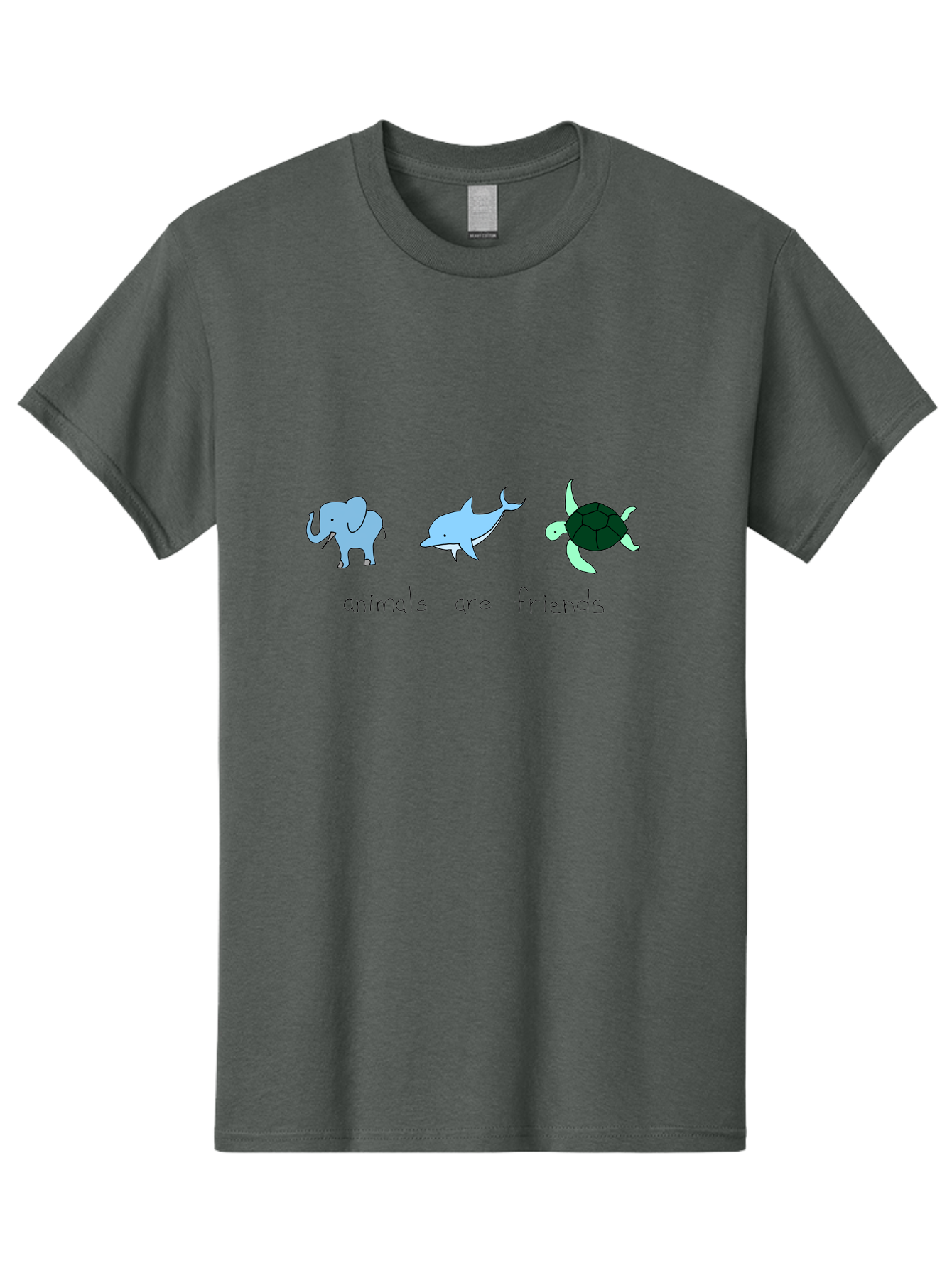 Animals-Are-Friends Men'S Graphic Tee, 100% Cotton, Comfortable Casual Summer Wear, Machine Washable, Cartoon Elephant, Dolphin, Turtle, Friendship, Animal Buddies, Wildlife Companions, Cute Illustrations, Animal Friends, - Aaa006 7