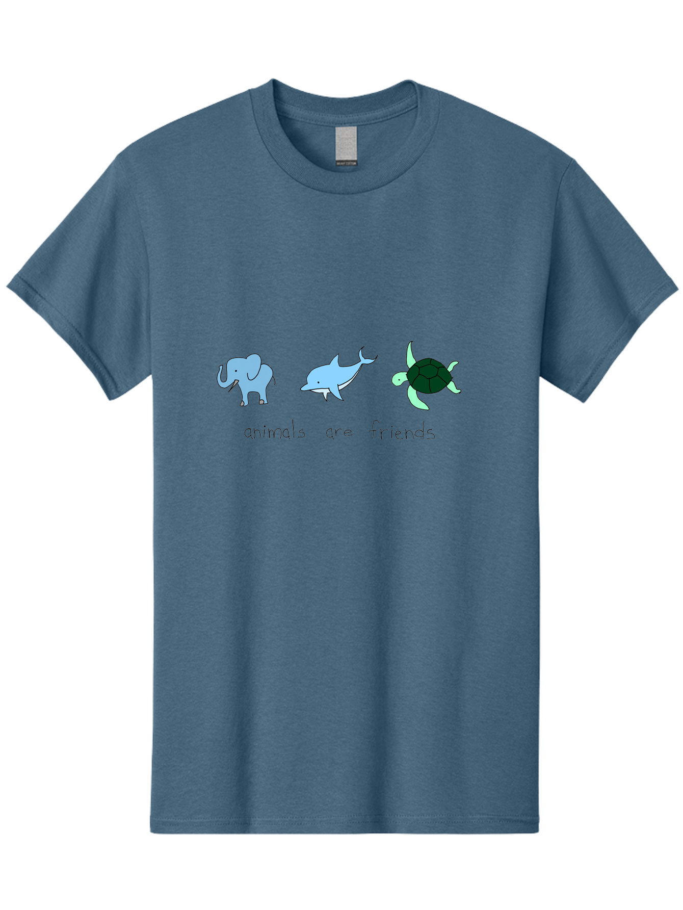 Animals-Are-Friends Men'S Graphic Tee, 100% Cotton, Comfortable Casual Summer Wear, Machine Washable, Cartoon Elephant, Dolphin, Turtle, Friendship, Animal Buddies, Wildlife Companions, Cute Illustrations, Animal Friends, - Aaa006 11
