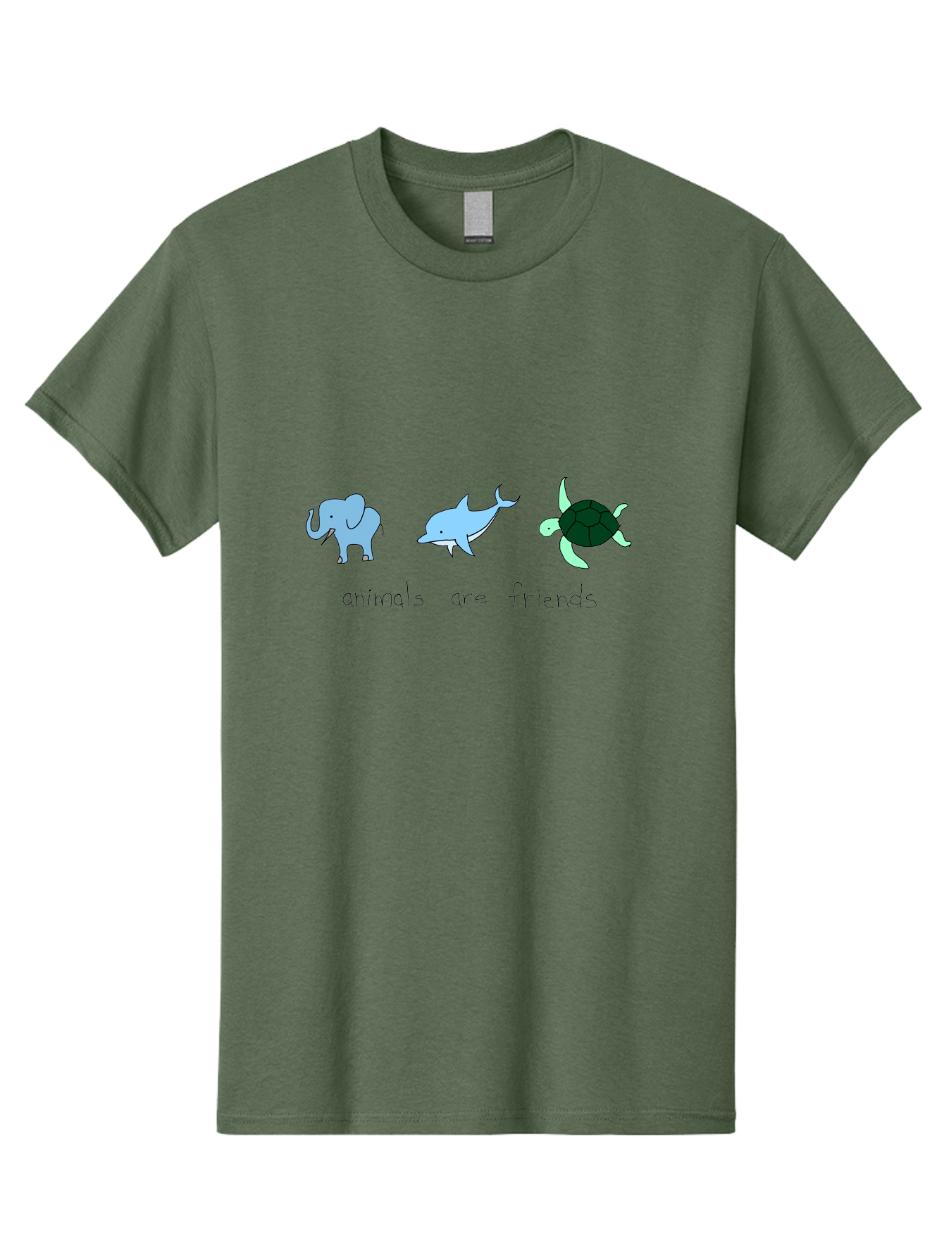 Animals-Are-Friends Men'S Graphic Tee, 100% Cotton, Comfortable Casual Summer Wear, Machine Washable, Cartoon Elephant, Dolphin, Turtle, Friendship, Animal Buddies, Wildlife Companions, Cute Illustrations, Animal Friends, - Aaa006 29