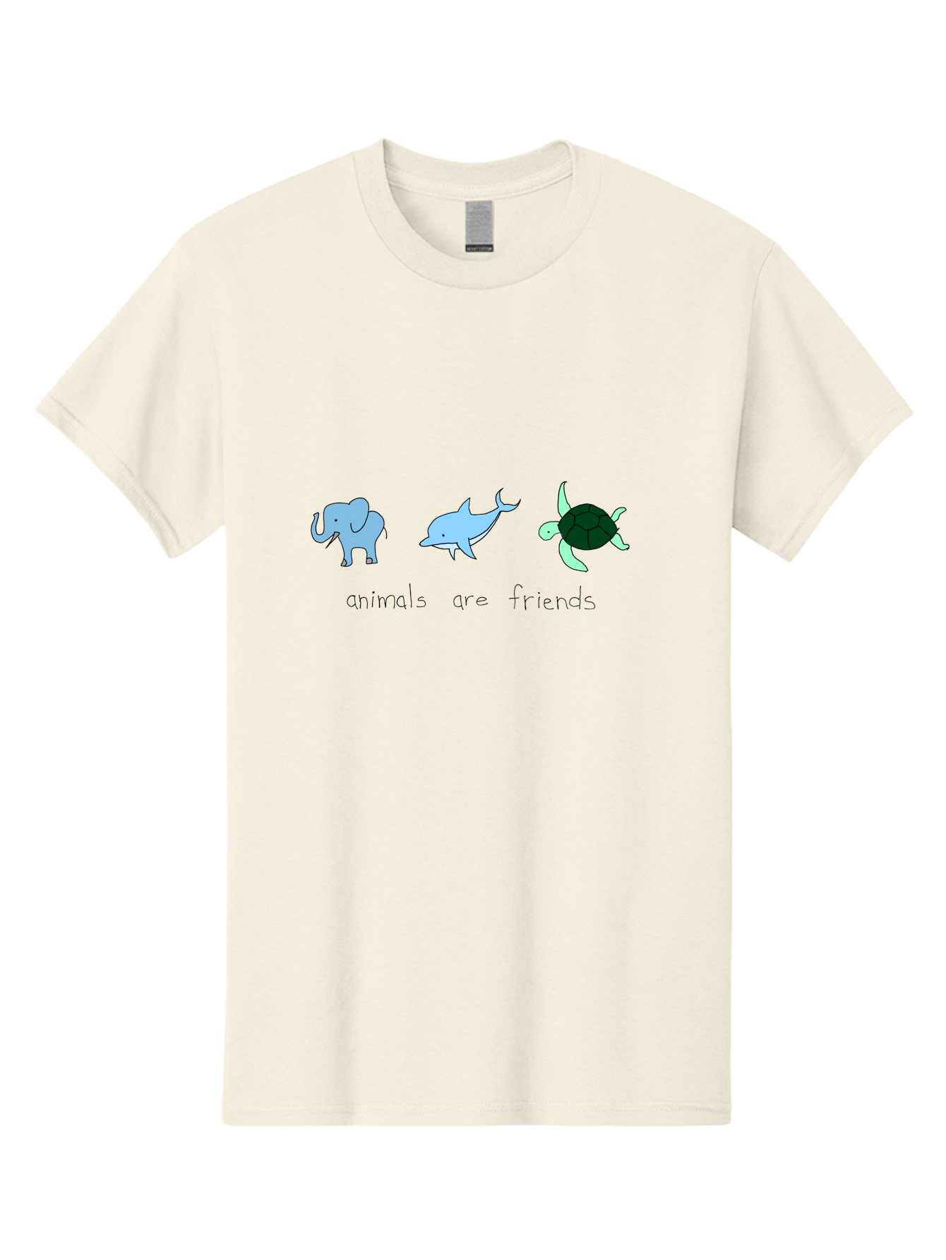 Animals-Are-Friends Men'S Graphic Tee, 100% Cotton, Comfortable Casual Summer Wear, Machine Washable, Cartoon Elephant, Dolphin, Turtle, Friendship, Animal Buddies, Wildlife Companions, Cute Illustrations, Animal Friends, - Aaa006 9