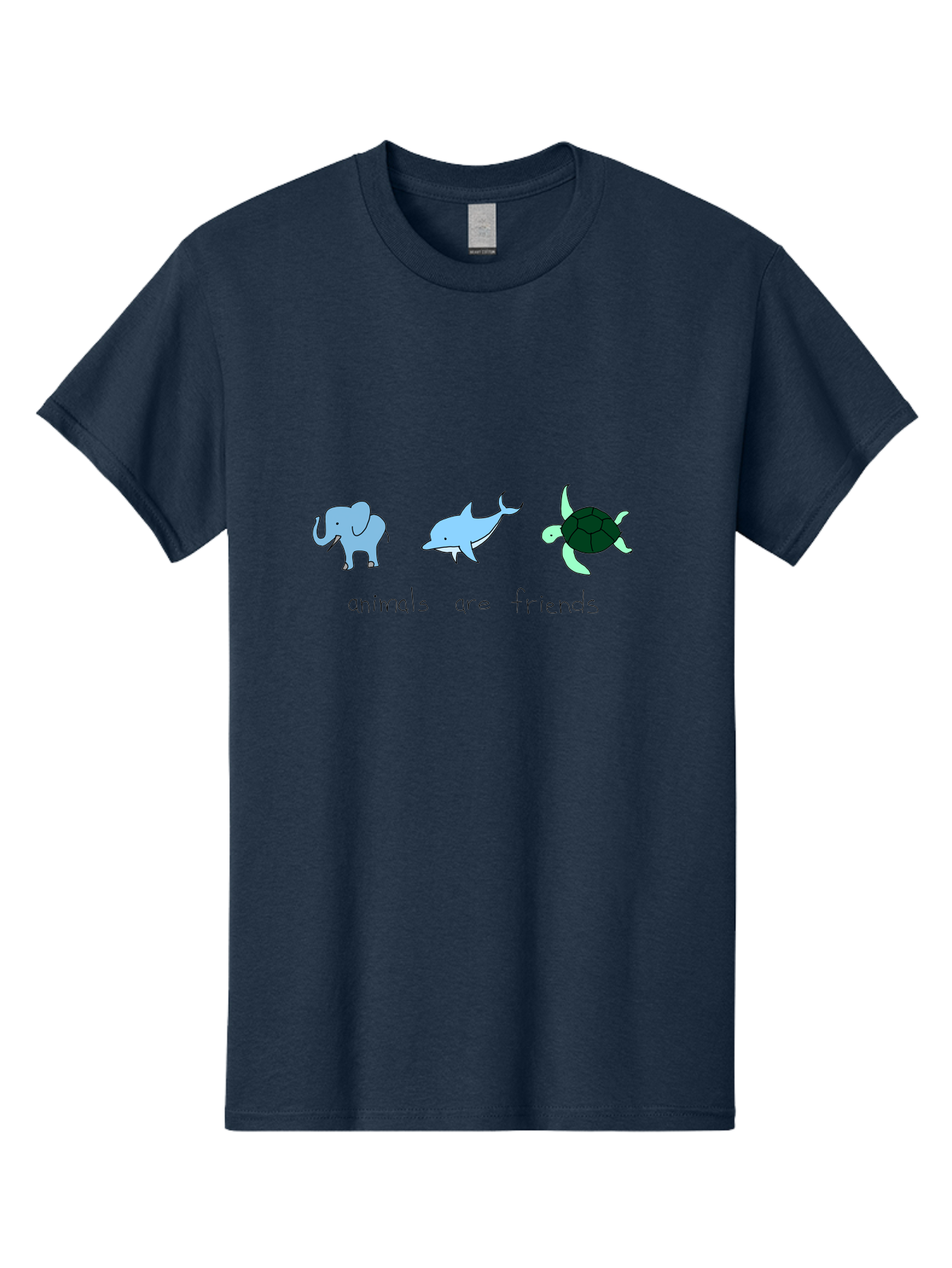 Animals-Are-Friends Men'S Graphic Tee, 100% Cotton, Comfortable Casual Summer Wear, Machine Washable, Cartoon Elephant, Dolphin, Turtle, Friendship, Animal Buddies, Wildlife Companions, Cute Illustrations, Animal Friends, - Aaa006 15