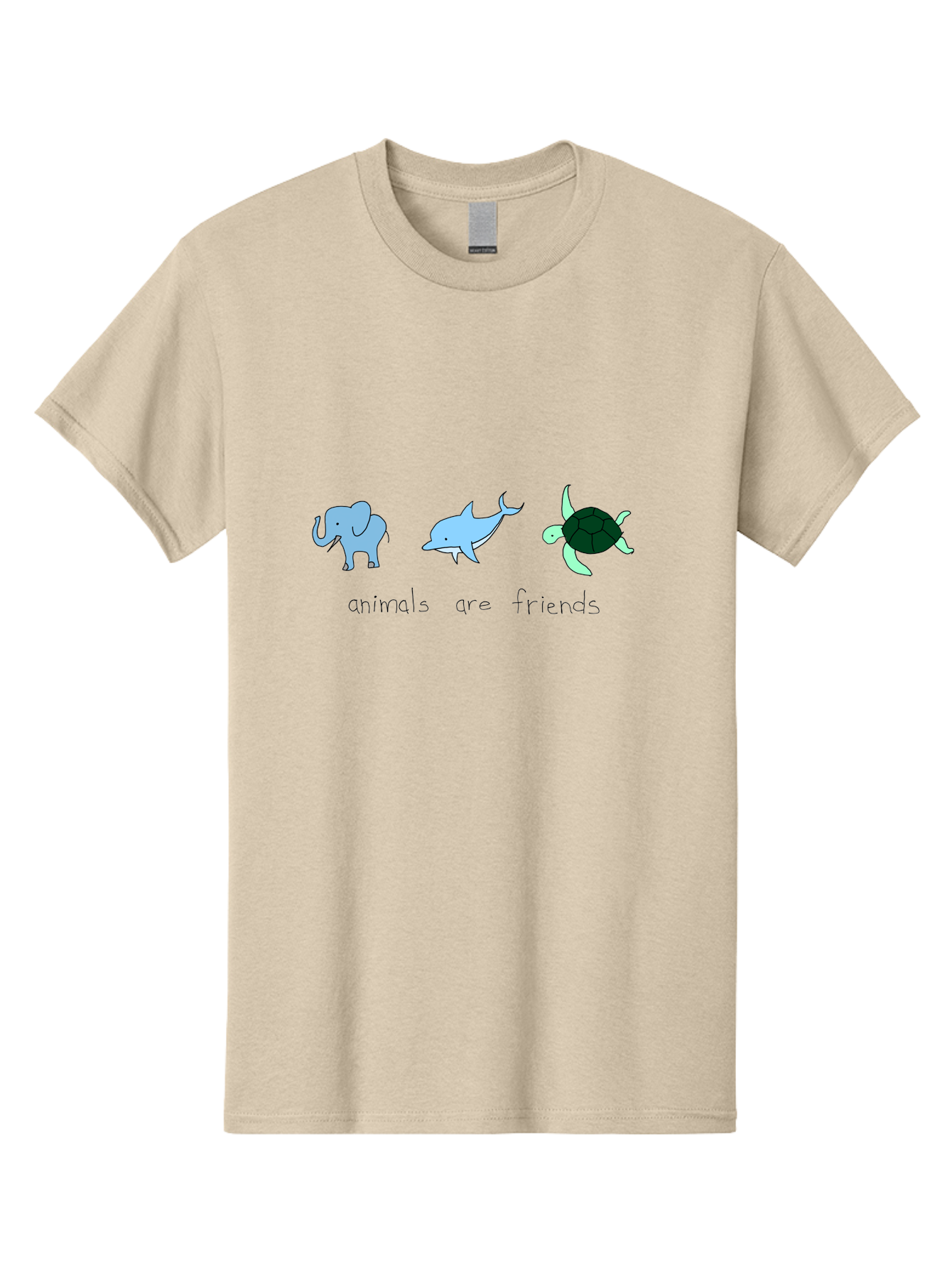 Animals-Are-Friends Men'S Graphic Tee, 100% Cotton, Comfortable Casual Summer Wear, Machine Washable, Cartoon Elephant, Dolphin, Turtle, Friendship, Animal Buddies, Wildlife Companions, Cute Illustrations, Animal Friends, - Aaa006 5