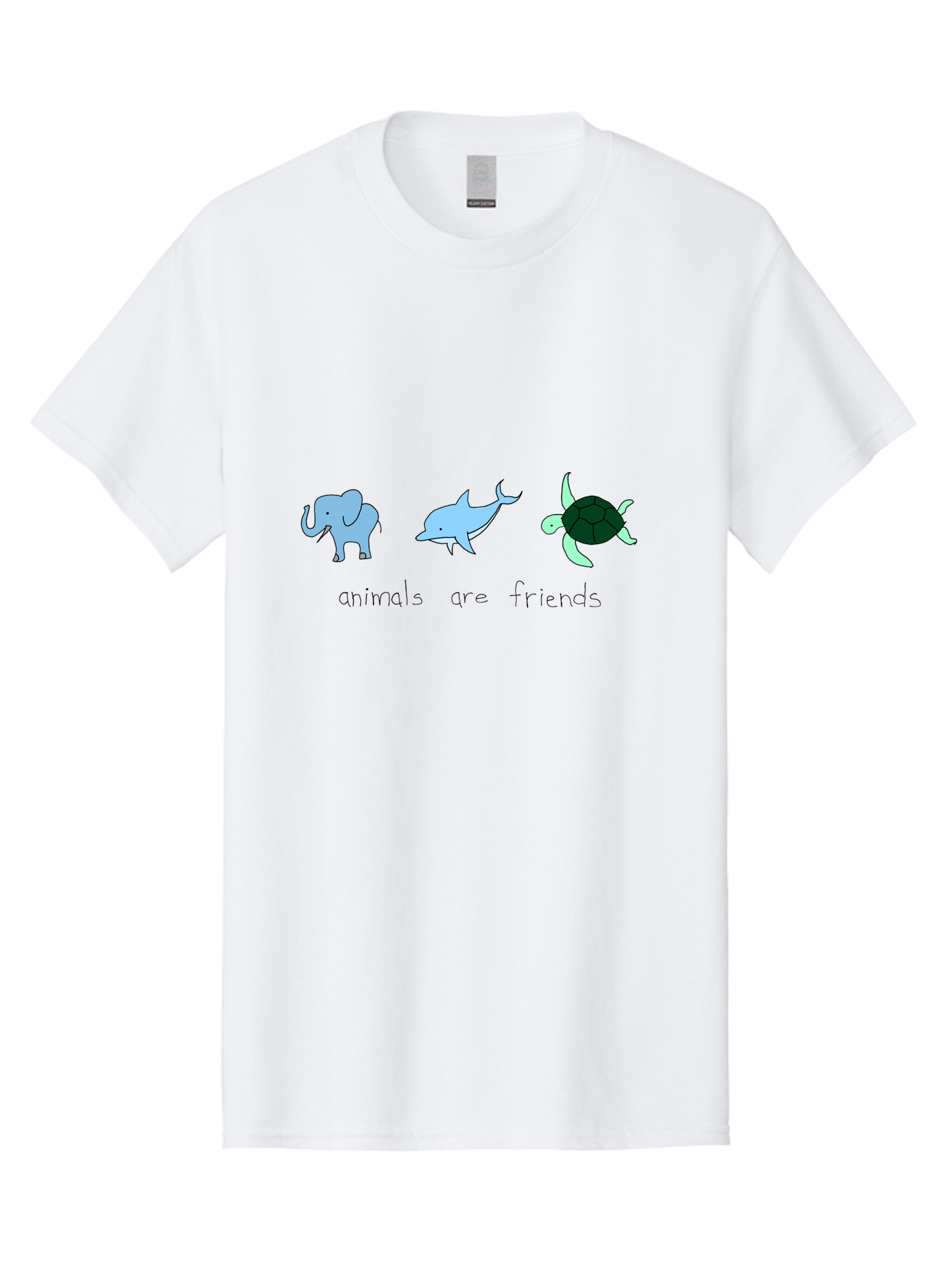 Animals-Are-Friends Men'S Graphic Tee, 100% Cotton, Comfortable Casual Summer Wear, Machine Washable, Cartoon Elephant, Dolphin, Turtle, Friendship, Animal Buddies, Wildlife Companions, Cute Illustrations, Animal Friends, - Aaa006 21