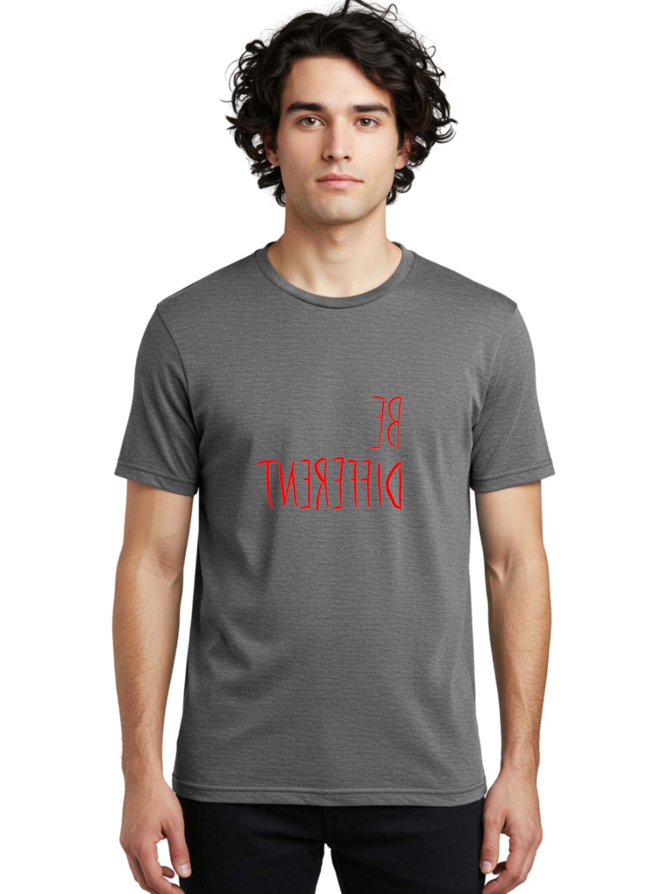 Be-Different Men'S Graphic Tee, 100% Cotton, Comfortable Casual Summer Wear, Machine Washable, Inspirational Quote, Motivational Text, Bold Font, Red Lettering, Quirky Typography, Self-Expression, Individuality, Unique Style, - Aaa009 12