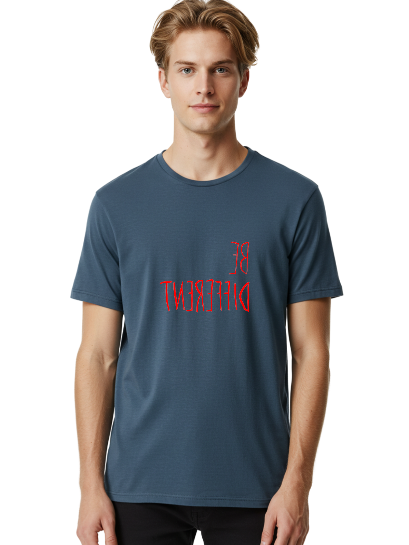 Be-Different Men'S Graphic Tee, 100% Cotton, Comfortable Casual Summer Wear, Machine Washable, Inspirational Quote, Motivational Text, Bold Font, Red Lettering, Quirky Typography, Self-Expression, Individuality, Unique Style, - Aaa009 16