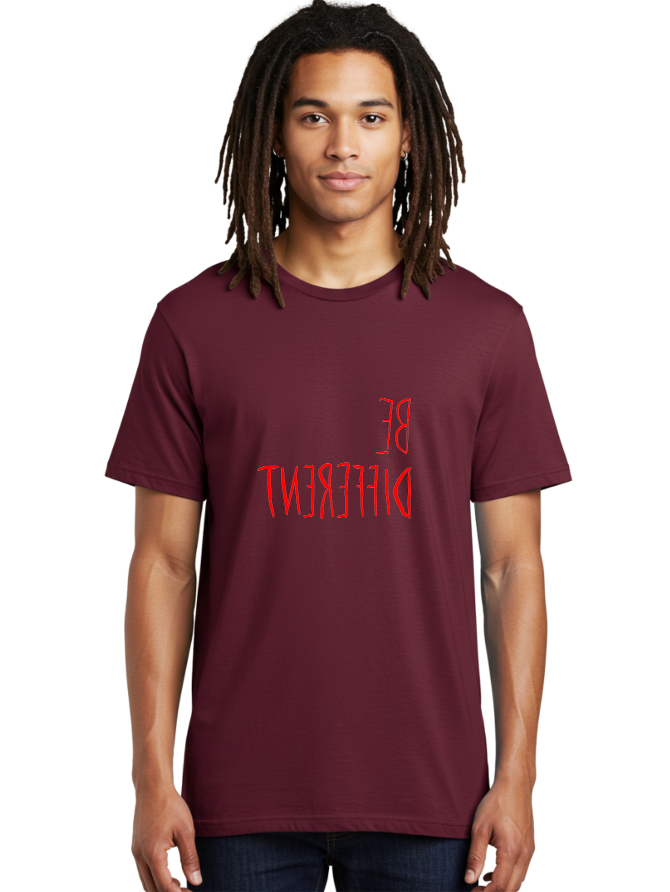 Be-Different Men'S Graphic Tee, 100% Cotton, Comfortable Casual Summer Wear, Machine Washable, Inspirational Quote, Motivational Text, Bold Font, Red Lettering, Quirky Typography, Self-Expression, Individuality, Unique Style, - Aaa009 30