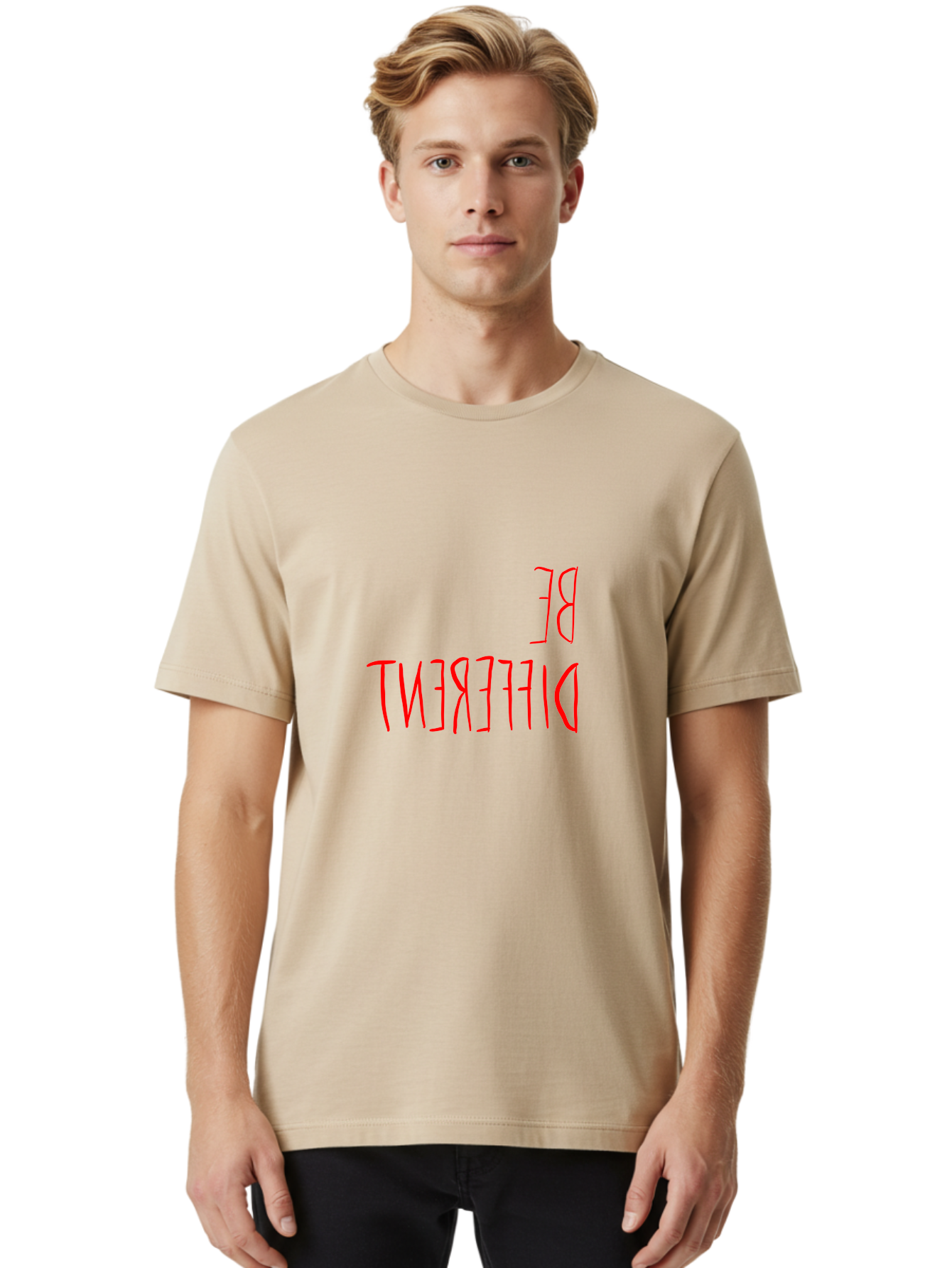 Be-Different Men'S Graphic Tee, 100% Cotton, Comfortable Casual Summer Wear, Machine Washable, Inspirational Quote, Motivational Text, Bold Font, Red Lettering, Quirky Typography, Self-Expression, Individuality, Unique Style, - Aaa009 4