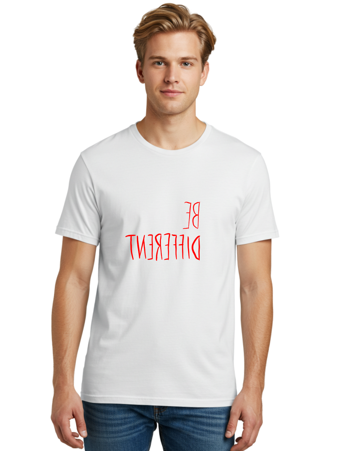 Be-Different Men'S Graphic Tee, 100% Cotton, Comfortable Casual Summer Wear, Machine Washable, Inspirational Quote, Motivational Text, Bold Font, Red Lettering, Quirky Typography, Self-Expression, Individuality, Unique Style, - Aaa009 14