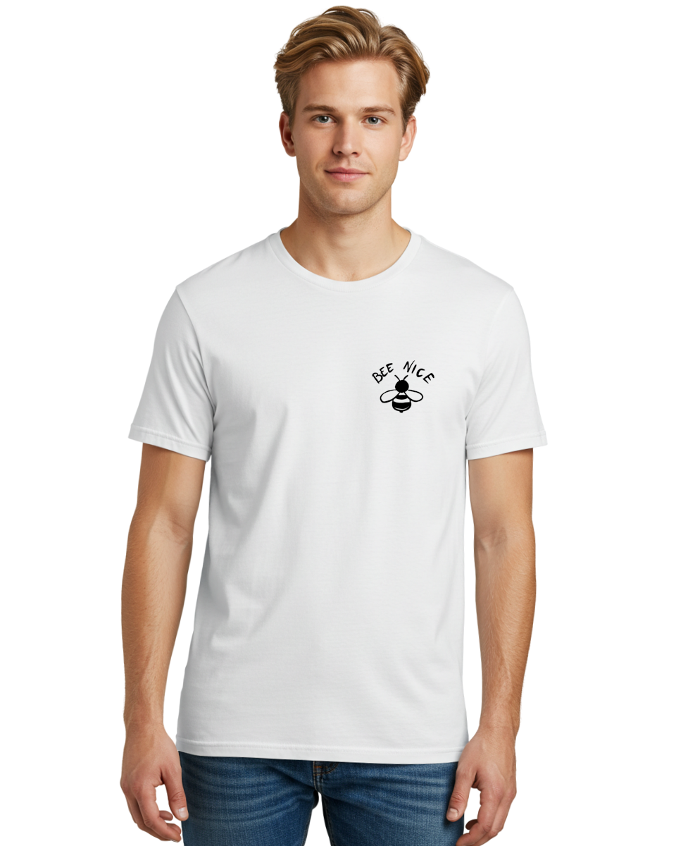 Bee-Nice Men'S Graphic Tee, 100% Cotton, Comfortable Casual Summer Wear, Machine Washable, Bee Illustration, Black And White Bee, Cute Bee, Bee Design, Honey Bee, Kindness Message, Positive Vibes, Bee Graphic, Bee Logo, Inspirational Quote - Aaa010 18