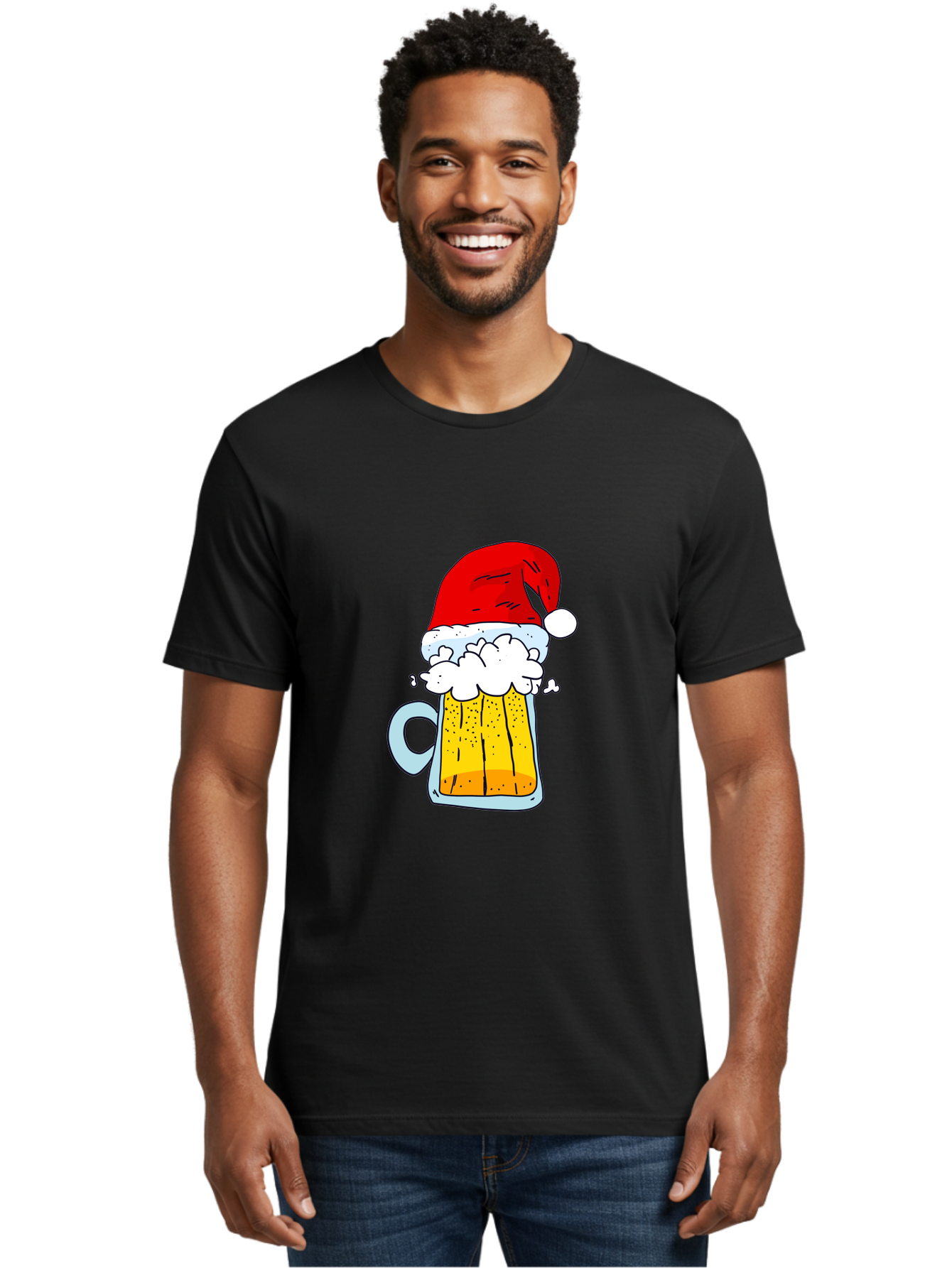 Beer-Mug-With-Santa-Hat Men'S Graphic Tee, 100% Cotton, Comfortable Casual Summer Wear, Machine Washable, Beer Mug With Santa Hat, Christmas Theme, Festive Drink, Holiday Cheer, Cartoon Style, Funny Illustration, Cold Beer, - Aaa011 18