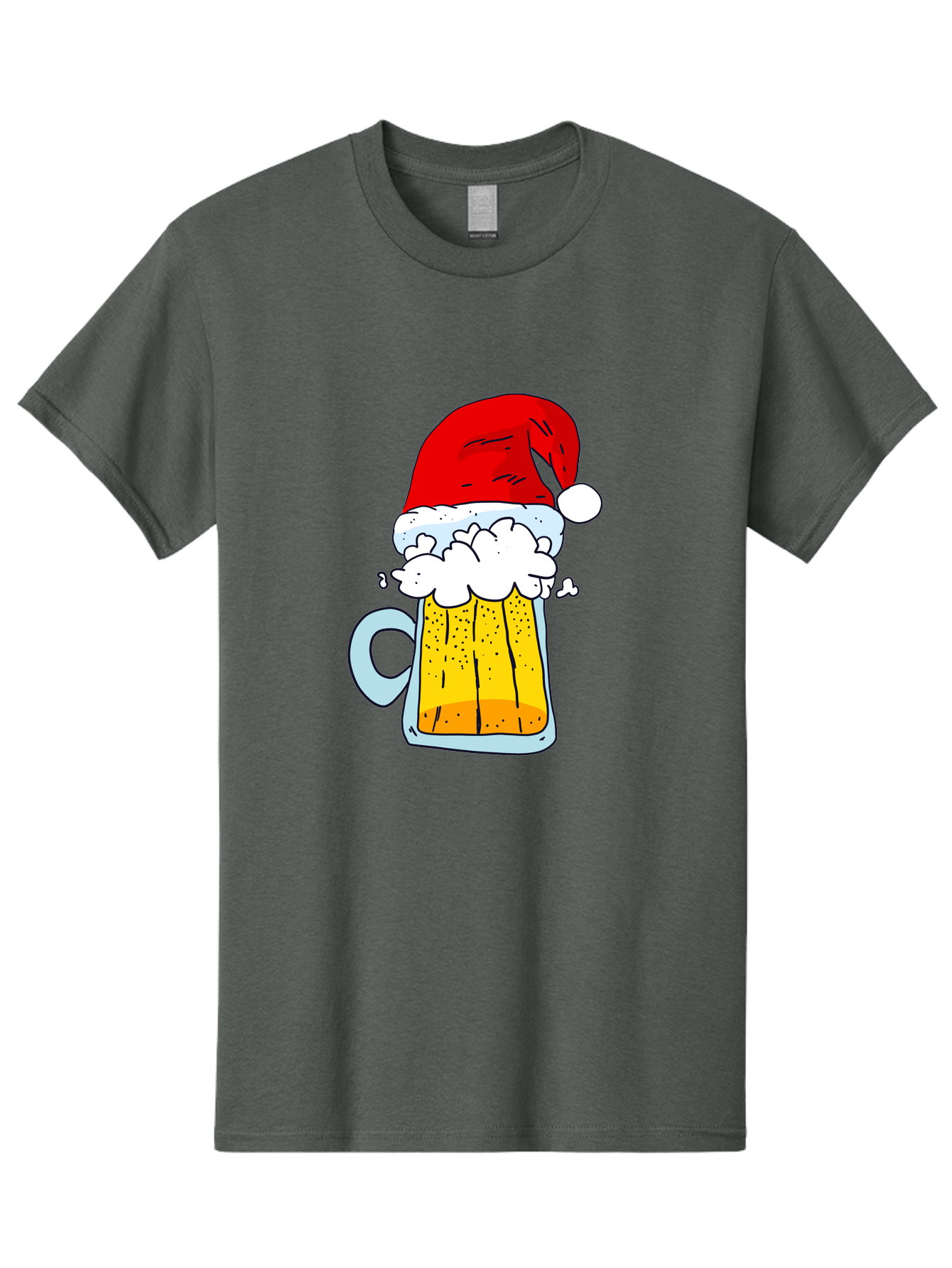 Beer-Mug-With-Santa-Hat Men'S Graphic Tee, 100% Cotton, Comfortable Casual Summer Wear, Machine Washable, Beer Mug With Santa Hat, Christmas Theme, Festive Drink, Holiday Cheer, Cartoon Style, Funny Illustration, Cold Beer, - Aaa011 23
