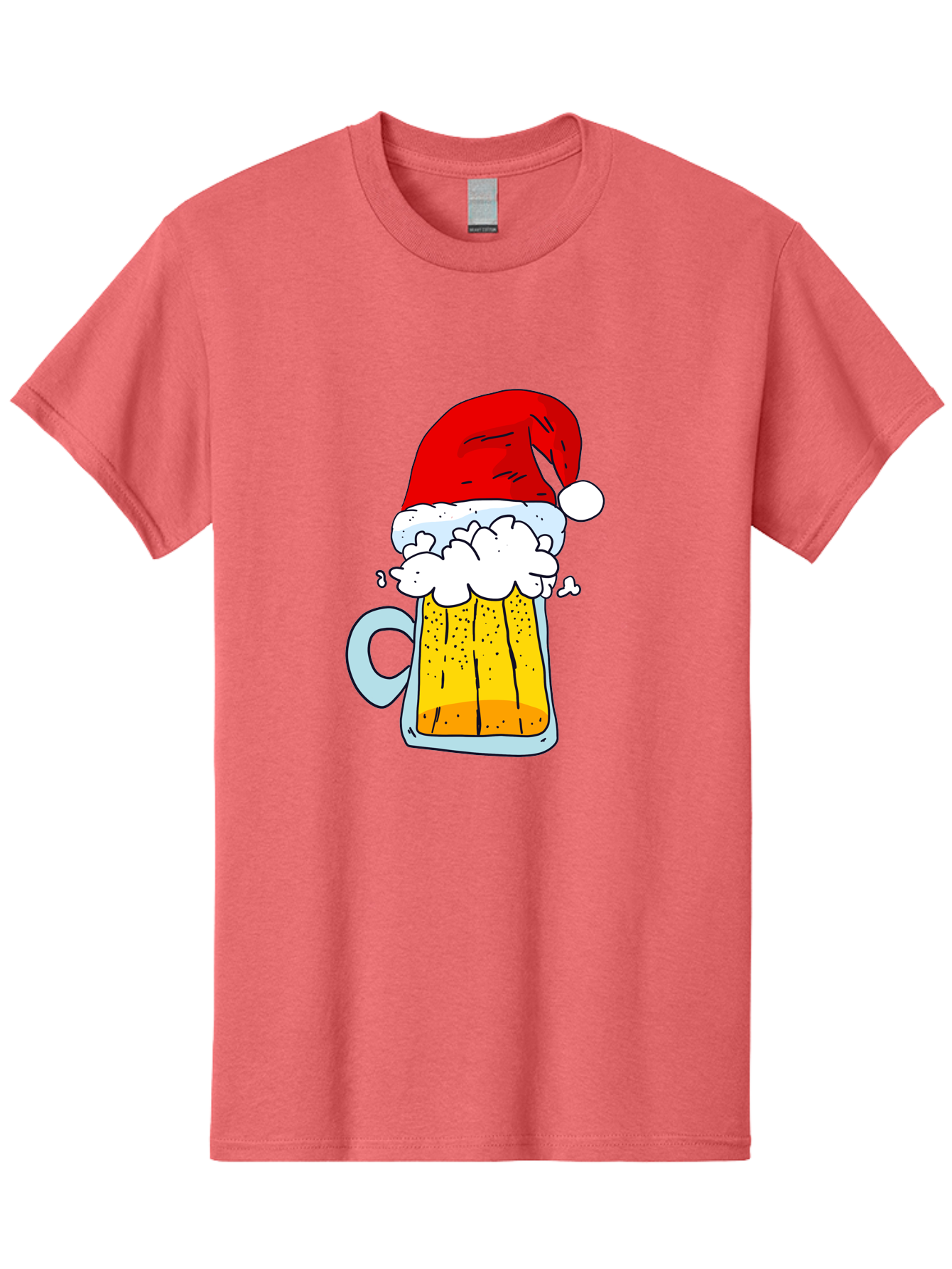 Beer-Mug-With-Santa-Hat Men'S Graphic Tee, 100% Cotton, Comfortable Casual Summer Wear, Machine Washable, Beer Mug With Santa Hat, Christmas Theme, Festive Drink, Holiday Cheer, Cartoon Style, Funny Illustration, Cold Beer, - Aaa011 5