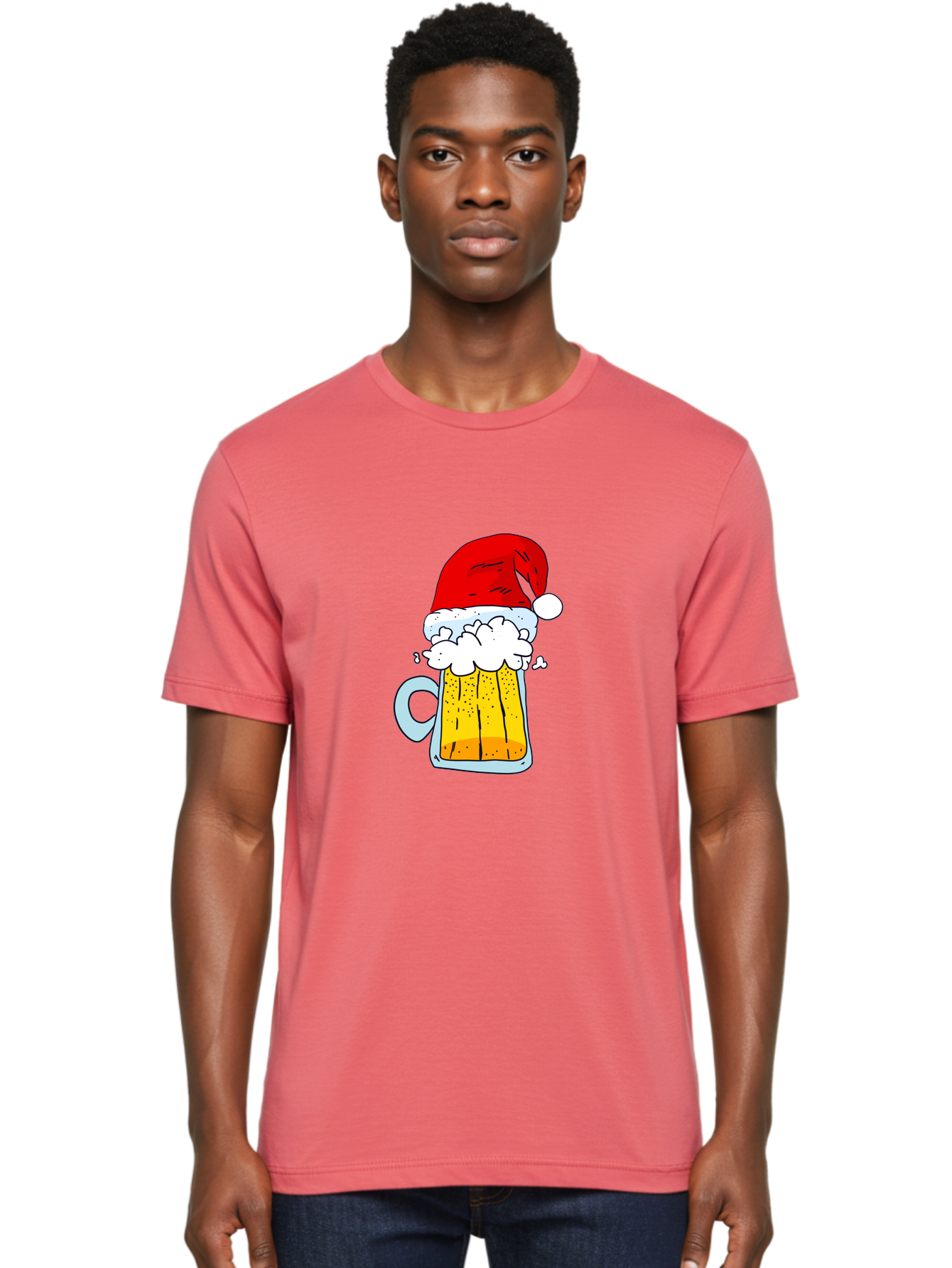 Beer-Mug-With-Santa-Hat Men'S Graphic Tee, 100% Cotton, Comfortable Casual Summer Wear, Machine Washable, Beer Mug With Santa Hat, Christmas Theme, Festive Drink, Holiday Cheer, Cartoon Style, Funny Illustration, Cold Beer, - Aaa011 6