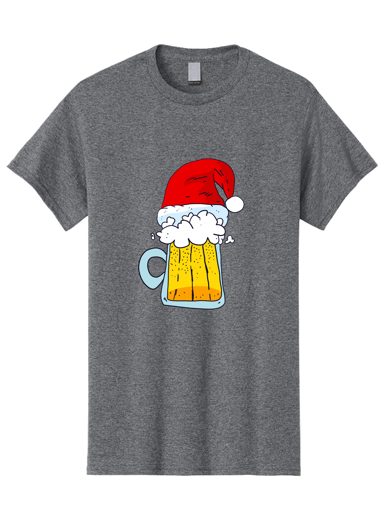 Beer-Mug-With-Santa-Hat Men'S Graphic Tee, 100% Cotton, Comfortable Casual Summer Wear, Machine Washable, Beer Mug With Santa Hat, Christmas Theme, Festive Drink, Holiday Cheer, Cartoon Style, Funny Illustration, Cold Beer, - Aaa011 13