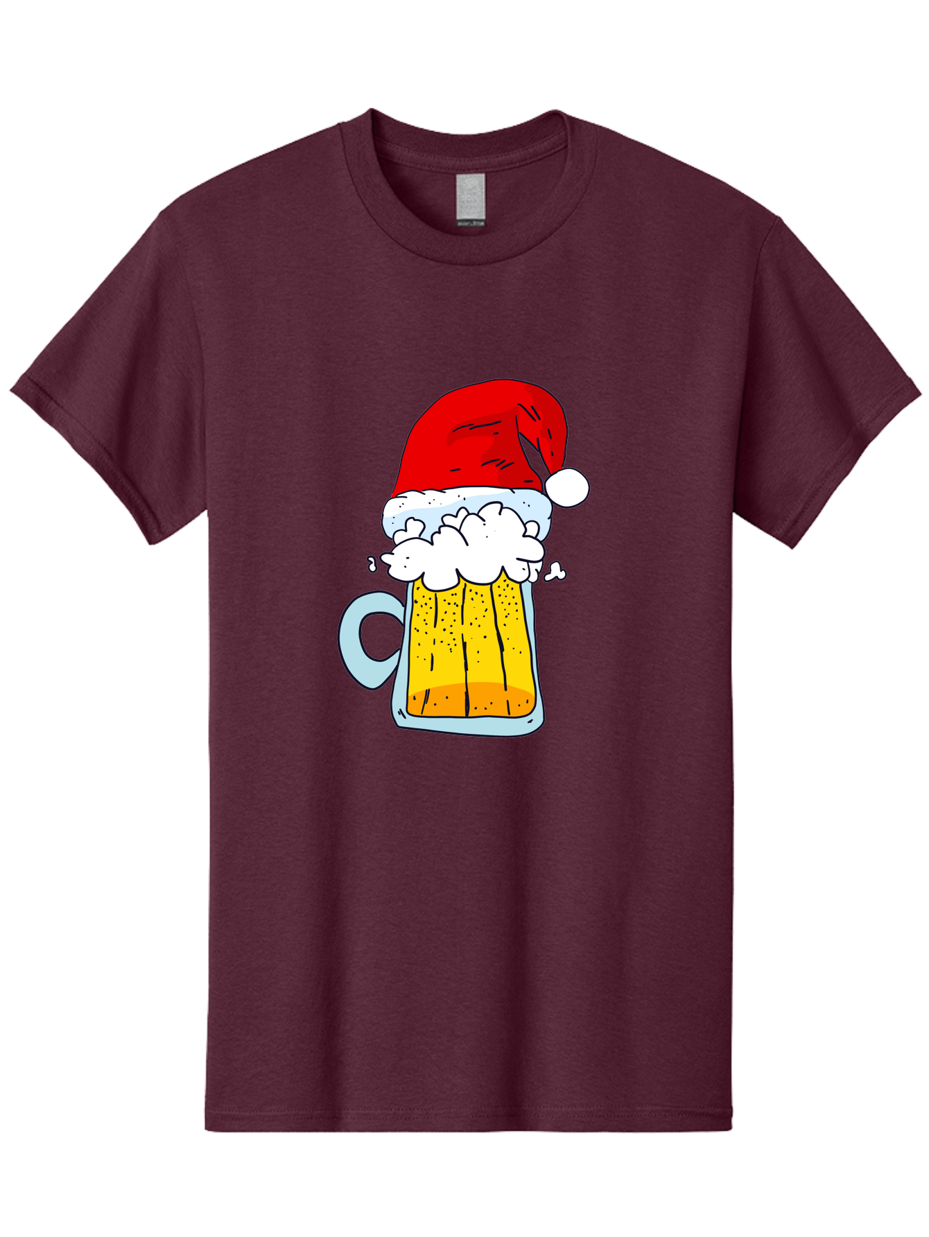 Beer-Mug-With-Santa-Hat Men'S Graphic Tee, 100% Cotton, Comfortable Casual Summer Wear, Machine Washable, Beer Mug With Santa Hat, Christmas Theme, Festive Drink, Holiday Cheer, Cartoon Style, Funny Illustration, Cold Beer, - Aaa011 7