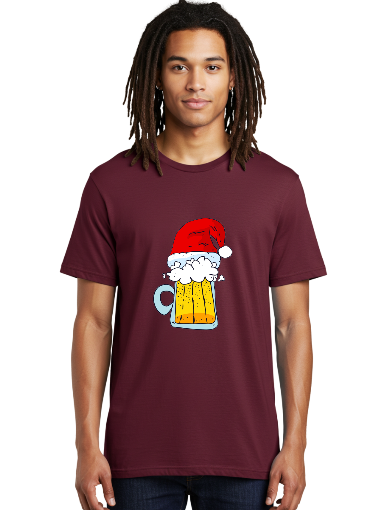 Beer-Mug-With-Santa-Hat Men'S Graphic Tee, 100% Cotton, Comfortable Casual Summer Wear, Machine Washable, Beer Mug With Santa Hat, Christmas Theme, Festive Drink, Holiday Cheer, Cartoon Style, Funny Illustration, Cold Beer, - Aaa011 8