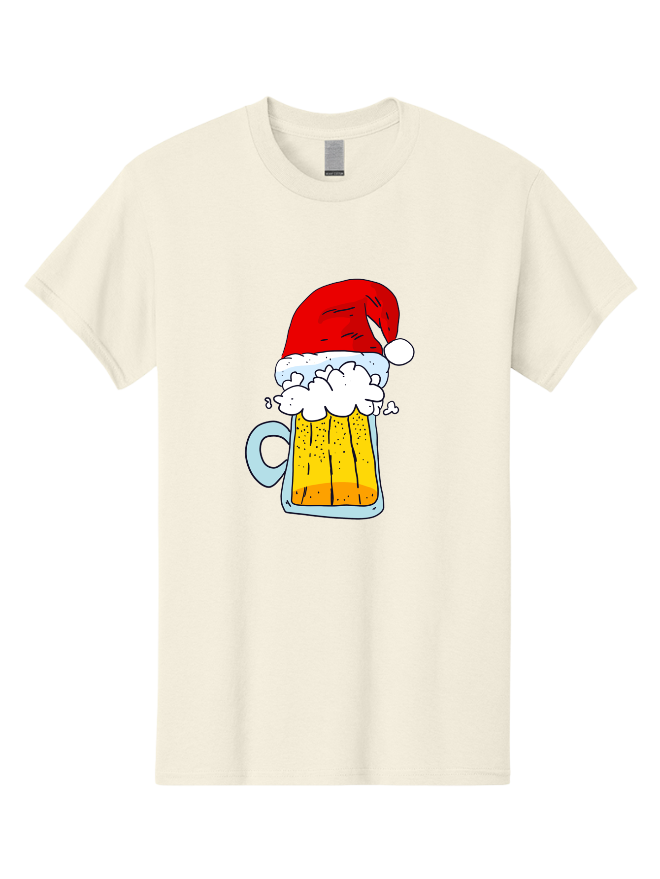 Beer-Mug-With-Santa-Hat Men'S Graphic Tee, 100% Cotton, Comfortable Casual Summer Wear, Machine Washable, Beer Mug With Santa Hat, Christmas Theme, Festive Drink, Holiday Cheer, Cartoon Style, Funny Illustration, Cold Beer, - Aaa011 3