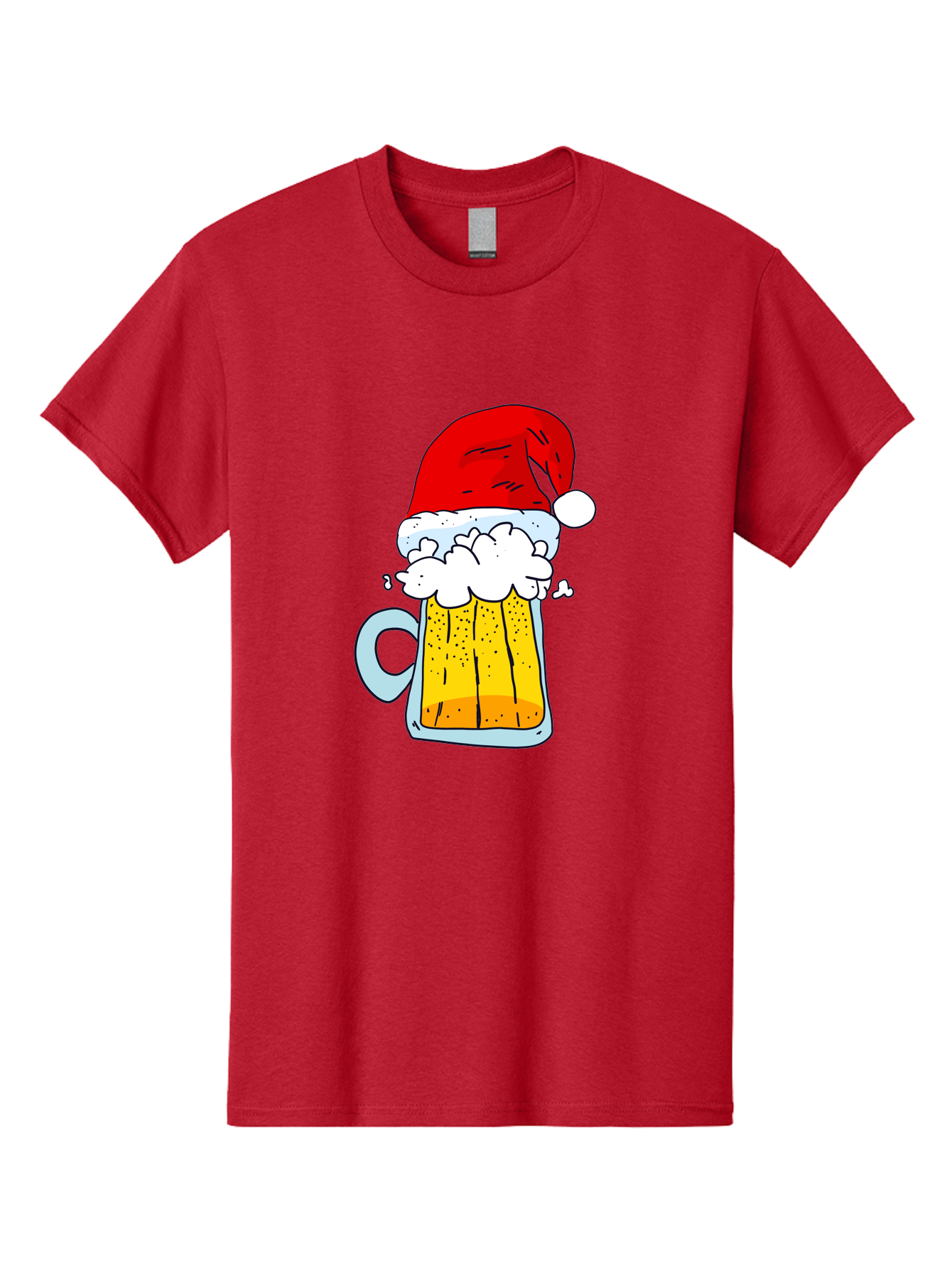 Beer-Mug-With-Santa-Hat Men'S Graphic Tee, 100% Cotton, Comfortable Casual Summer Wear, Machine Washable, Beer Mug With Santa Hat, Christmas Theme, Festive Drink, Holiday Cheer, Cartoon Style, Funny Illustration, Cold Beer, - Aaa011 25