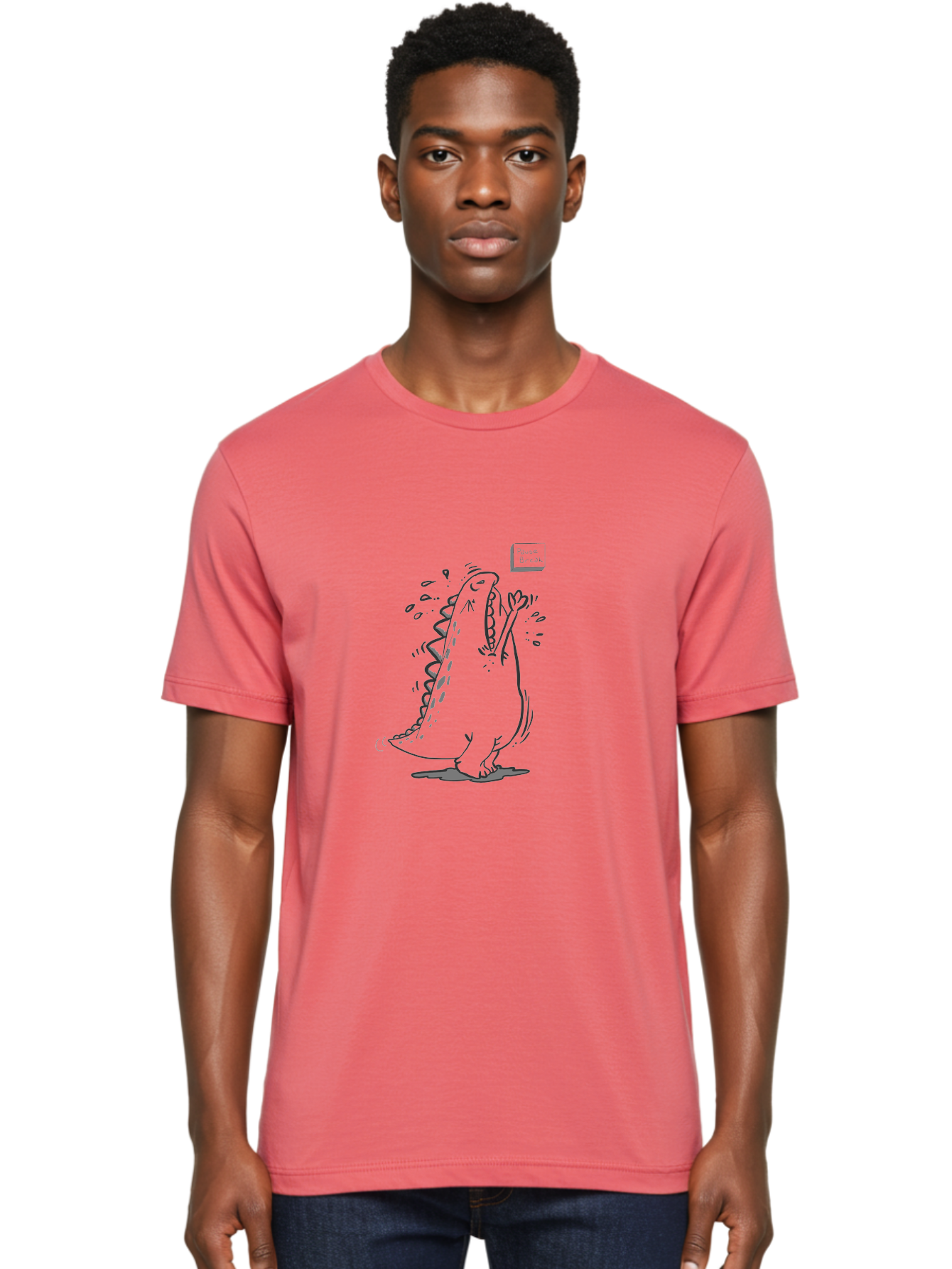 Black-Dog-Eats Men'S Graphic Tee, 100% Cotton, Comfortable Casual Summer Wear, Machine Washable, Cartoon Dinosaur, Singing Or Screaming, Music Or Sound Effects, Dynamic Pose, Stylized Illustration, Graphic Design, Humorous Art, - Aaa014 12