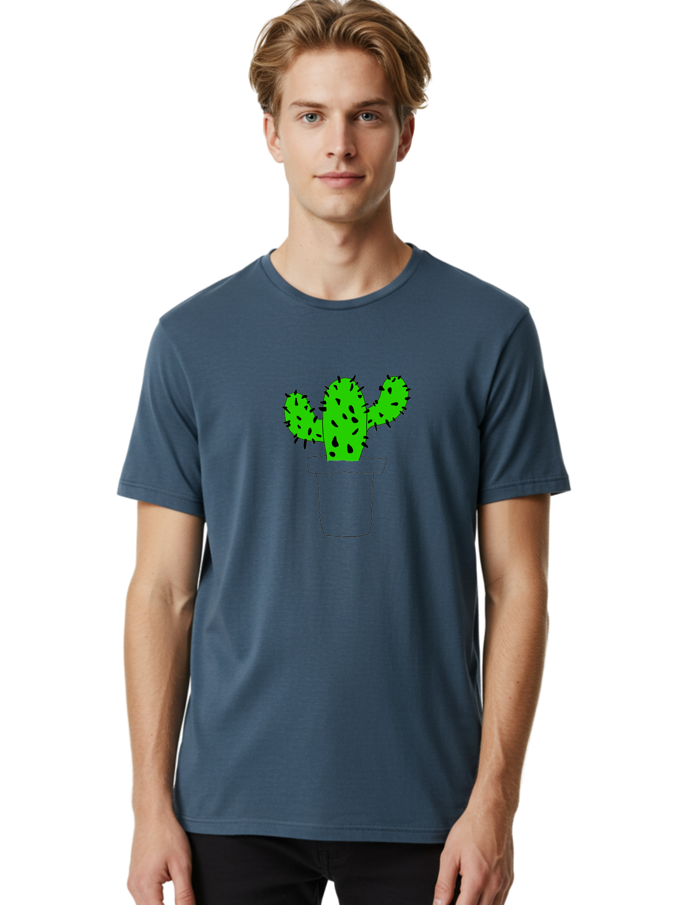Cactus Men'S Graphic Tee, 100% Cotton, Comfortable Casual Summer Wear, Machine Washable, Cactus Plant, Potted Cactus, Spiky Leaves, Simple Illustration, Minimalist Design, Cacti, Succulent, Desert Plant, Houseplant, Black Outline - Aaa016 10