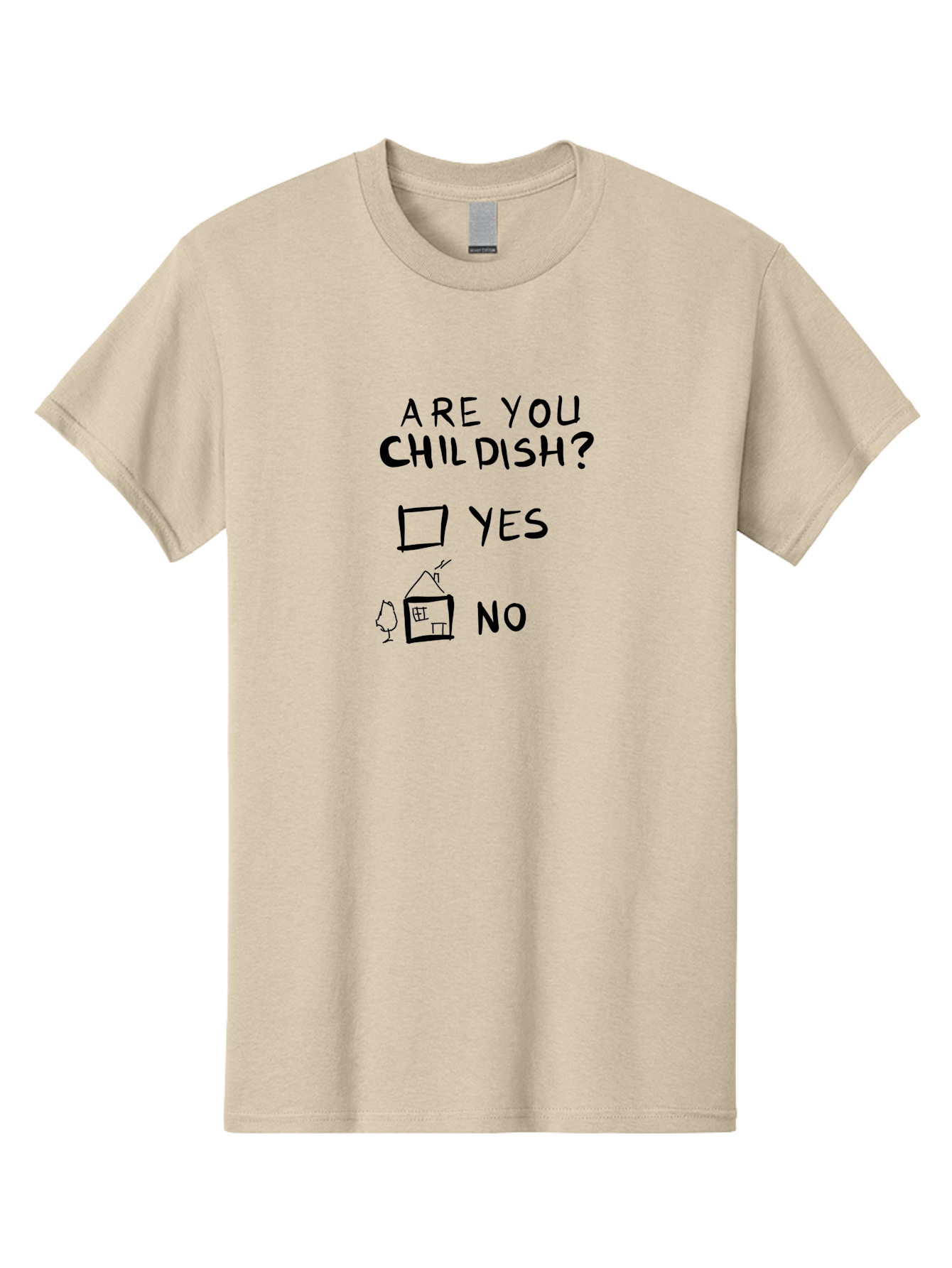 Childish-Quiz Men'S Graphic Tee, 100% Cotton, Comfortable Casual Summer Wear, Machine Washable, Childish Personality, Personality Quiz, Checkbox Design, Yes Or No Question, Doodle Art, Playful Illustration, Quirky Humor, Funny Graphics - Aaa019 19