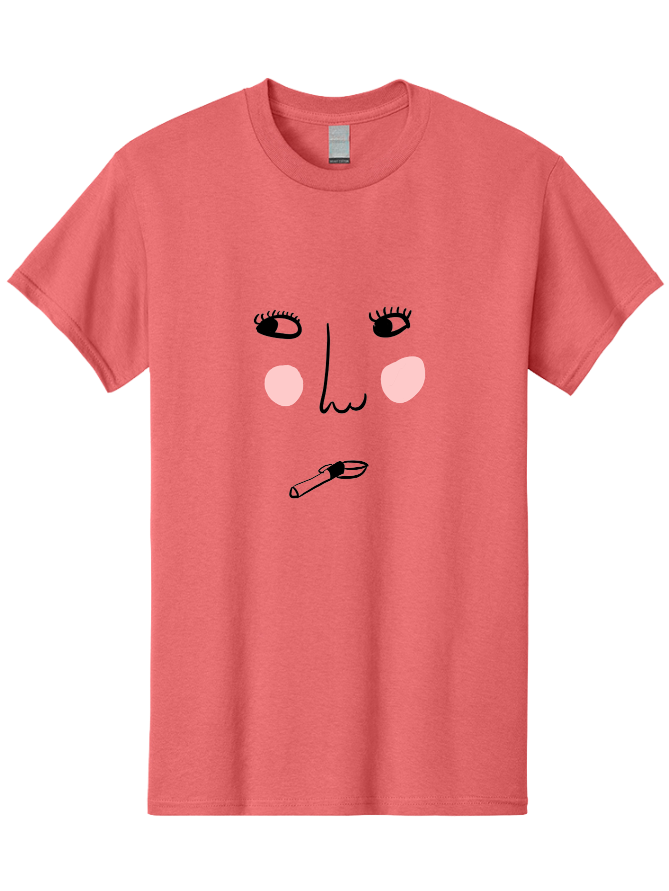 Cigarette-Face Men'S Graphic Tee, 100% Cotton, Comfortable Casual Summer Wear, Machine Washable, Cartoon Face, Whimsical Illustration, Smoking Culture, Cigarette, Quirky Art, Abstract Face, Minimalist Design, Simple Shapes - Aaa020 25