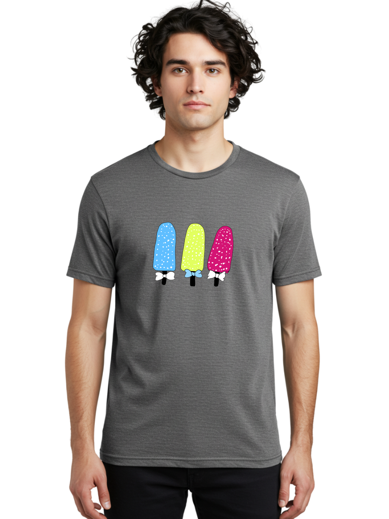 Colorful-Ice-Pops Men'S Graphic Tee, 100% Cotton, Comfortable Casual Summer Wear, Machine Washable, Colorful Ice Pops, Sweet Treats, Summer Fun, Popsicle Sticks, Bows, Kawaii Art, Ice Cream, Desserts, Party Favors, Vibrant Colors - Aaa021 16