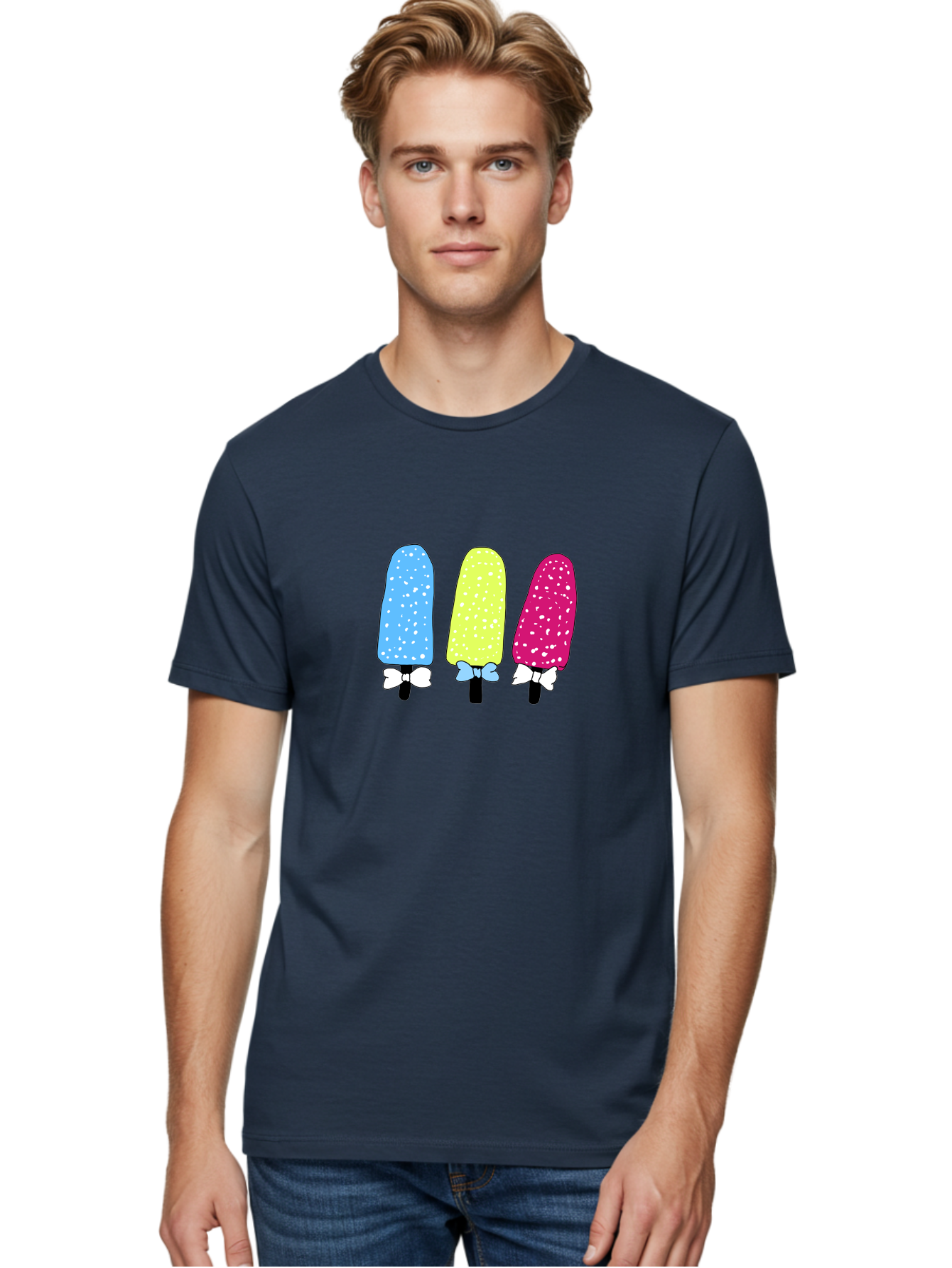 Colorful-Ice-Pops Men'S Graphic Tee, 100% Cotton, Comfortable Casual Summer Wear, Machine Washable, Colorful Ice Pops, Sweet Treats, Summer Fun, Popsicle Sticks, Bows, Kawaii Art, Ice Cream, Desserts, Party Favors, Vibrant Colors - Aaa021 24