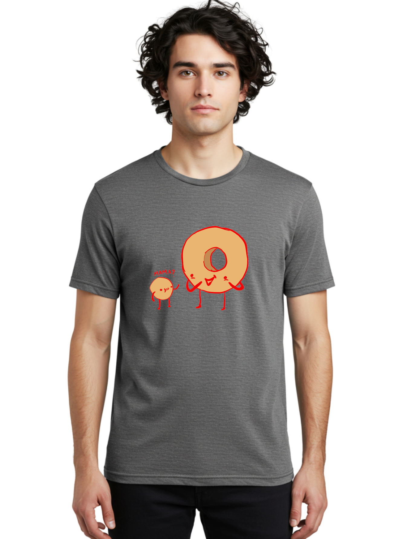 Donut-And-Ball Men'S Graphic Tee, 100% Cotton, Comfortable Casual Summer Wear, Machine Washable, Cartoon Donut, Donut Character, Cute Donut, Child Donut, Mama Donut, Sweet Treat, Funny Illustration, Donut Love, Animated Donut - Aaa026 22