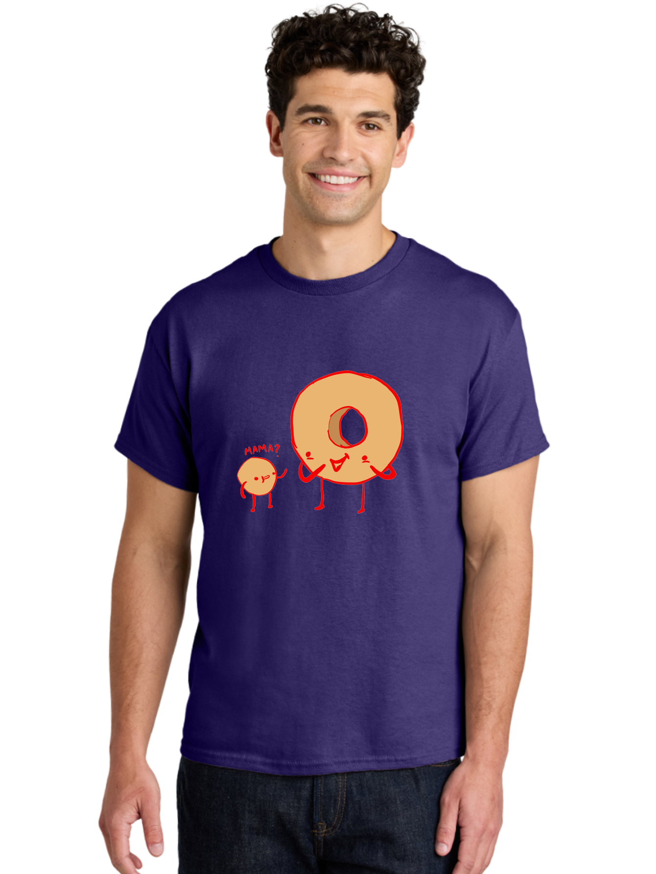 Donut-And-Ball Men'S Graphic Tee, 100% Cotton, Comfortable Casual Summer Wear, Machine Washable, Cartoon Donut, Donut Character, Cute Donut, Child Donut, Mama Donut, Sweet Treat, Funny Illustration, Donut Love, Animated Donut - Aaa026 4