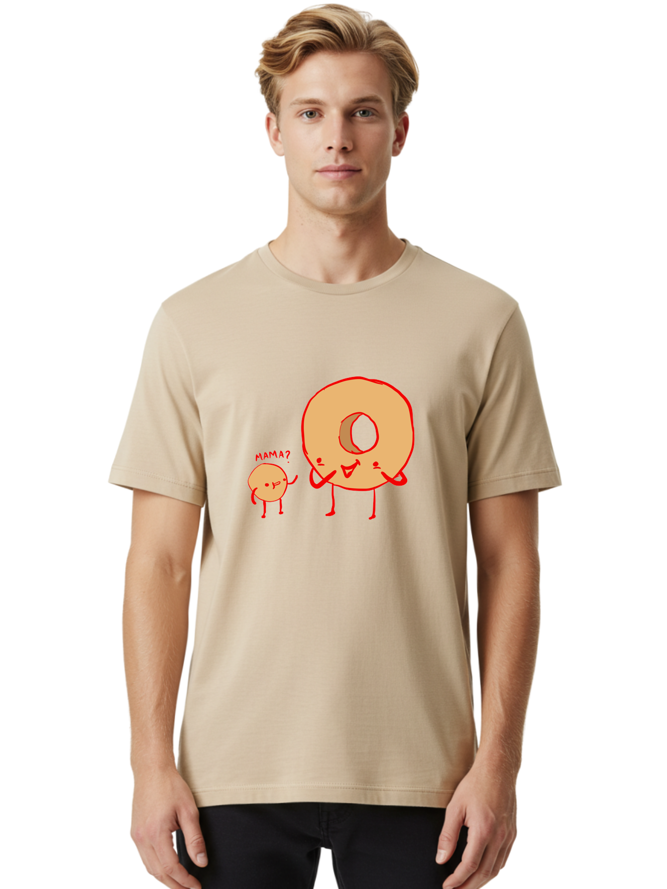 Donut-And-Ball Men'S Graphic Tee, 100% Cotton, Comfortable Casual Summer Wear, Machine Washable, Cartoon Donut, Donut Character, Cute Donut, Child Donut, Mama Donut, Sweet Treat, Funny Illustration, Donut Love, Animated Donut - Aaa026 14