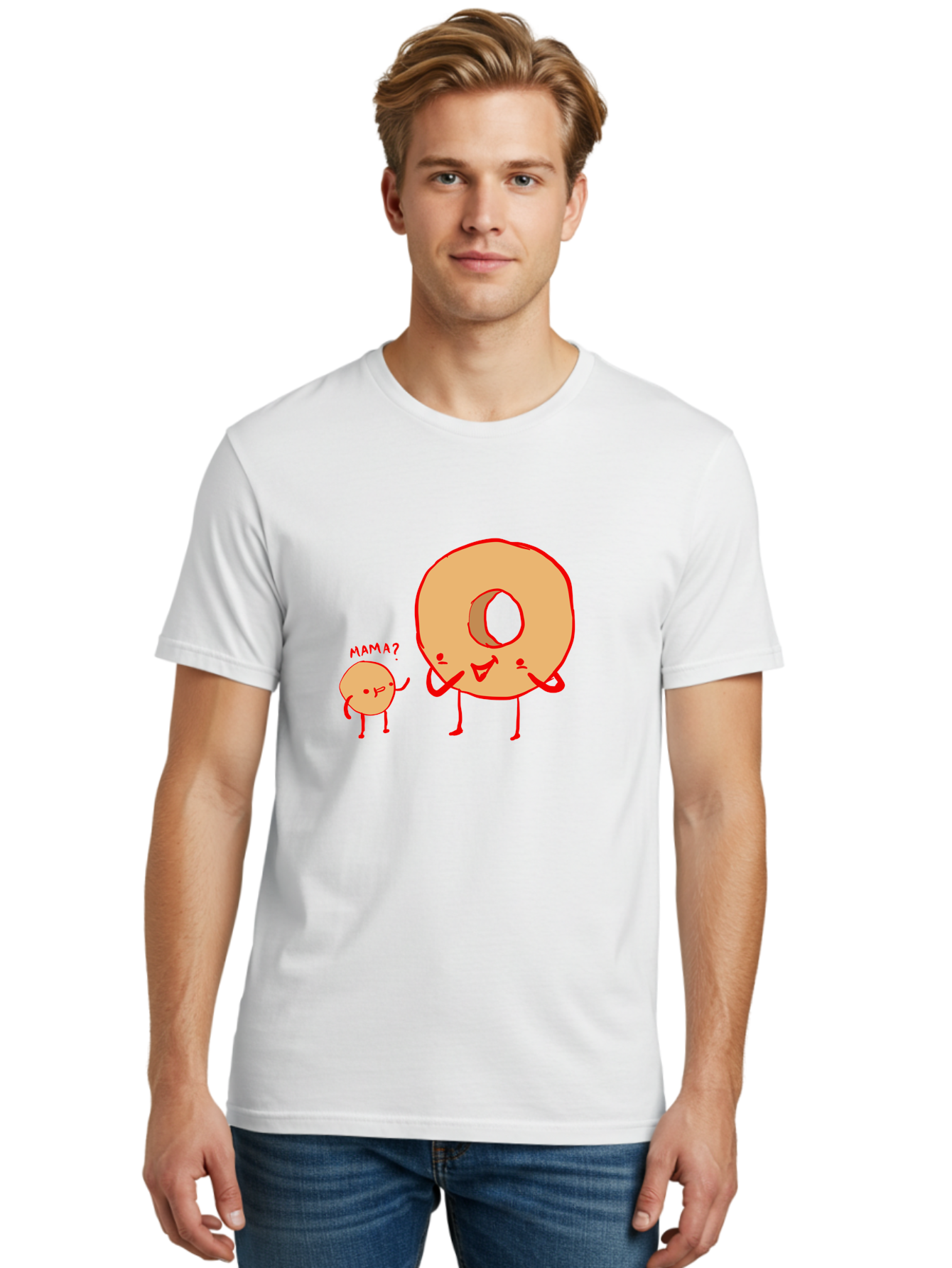 Donut-And-Ball Men'S Graphic Tee, 100% Cotton, Comfortable Casual Summer Wear, Machine Washable, Cartoon Donut, Donut Character, Cute Donut, Child Donut, Mama Donut, Sweet Treat, Funny Illustration, Donut Love, Animated Donut - Aaa026 24