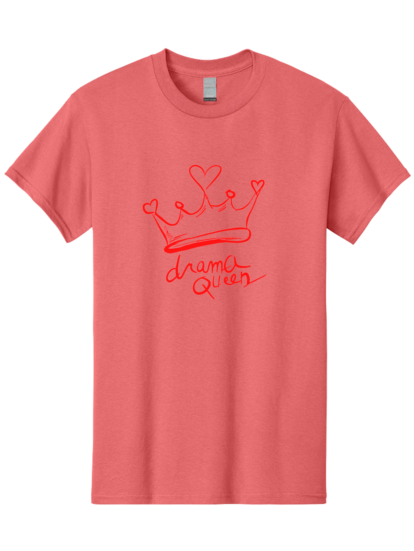 Drama-Queen Men'S Graphic Tee, 100% Cotton, Comfortable Casual Summer Wear, Machine Washable, Hand-Drawn Crown With Hearts, Red Ink Illustration, Drama Queen Phrase, Royal Symbolism, Quirky Design, Heart-Shaped Decorations - Aaa027 7
