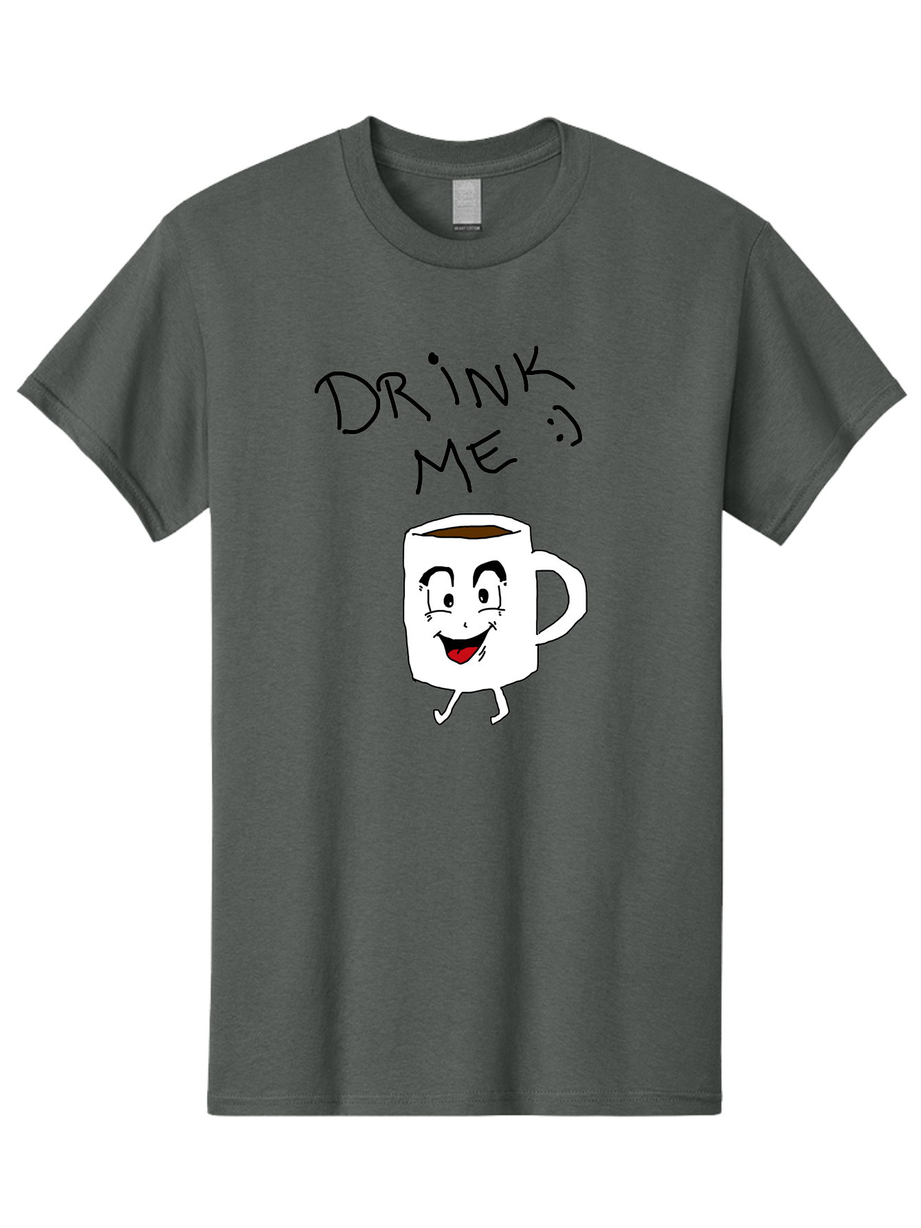 Drink-Me Men'S Graphic Tee, 100% Cotton, Comfortable Casual Summer Wear, Machine Washable, Cartoon Coffee Mug, Anthropomorphic Character, Smiling Face, Happy Expression, Coffee Drink, Beverage Illustration, Funny Character Design, - Aaa029 19