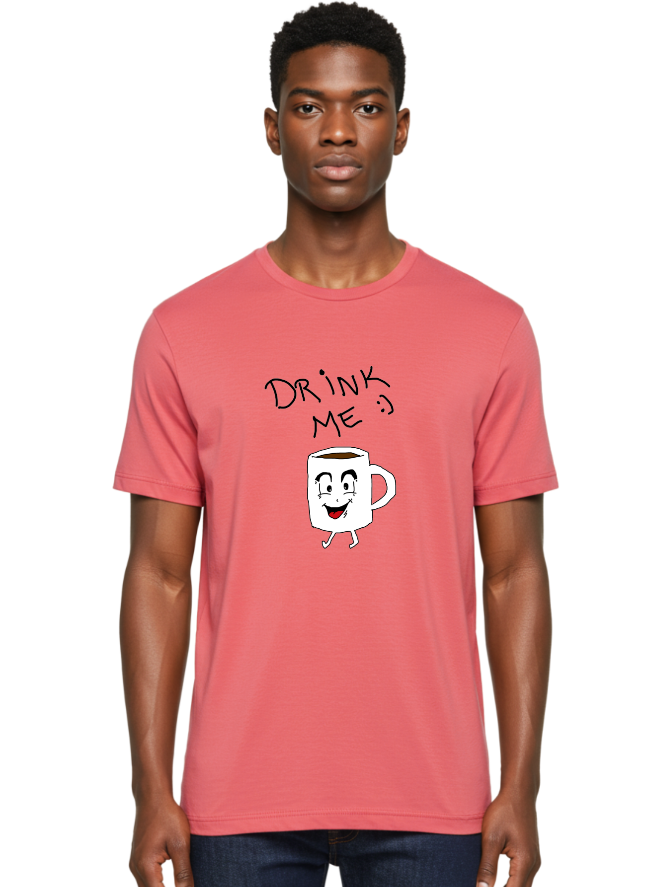 Drink-Me Men'S Graphic Tee, 100% Cotton, Comfortable Casual Summer Wear, Machine Washable, Cartoon Coffee Mug, Anthropomorphic Character, Smiling Face, Happy Expression, Coffee Drink, Beverage Illustration, Funny Character Design, - Aaa029 10