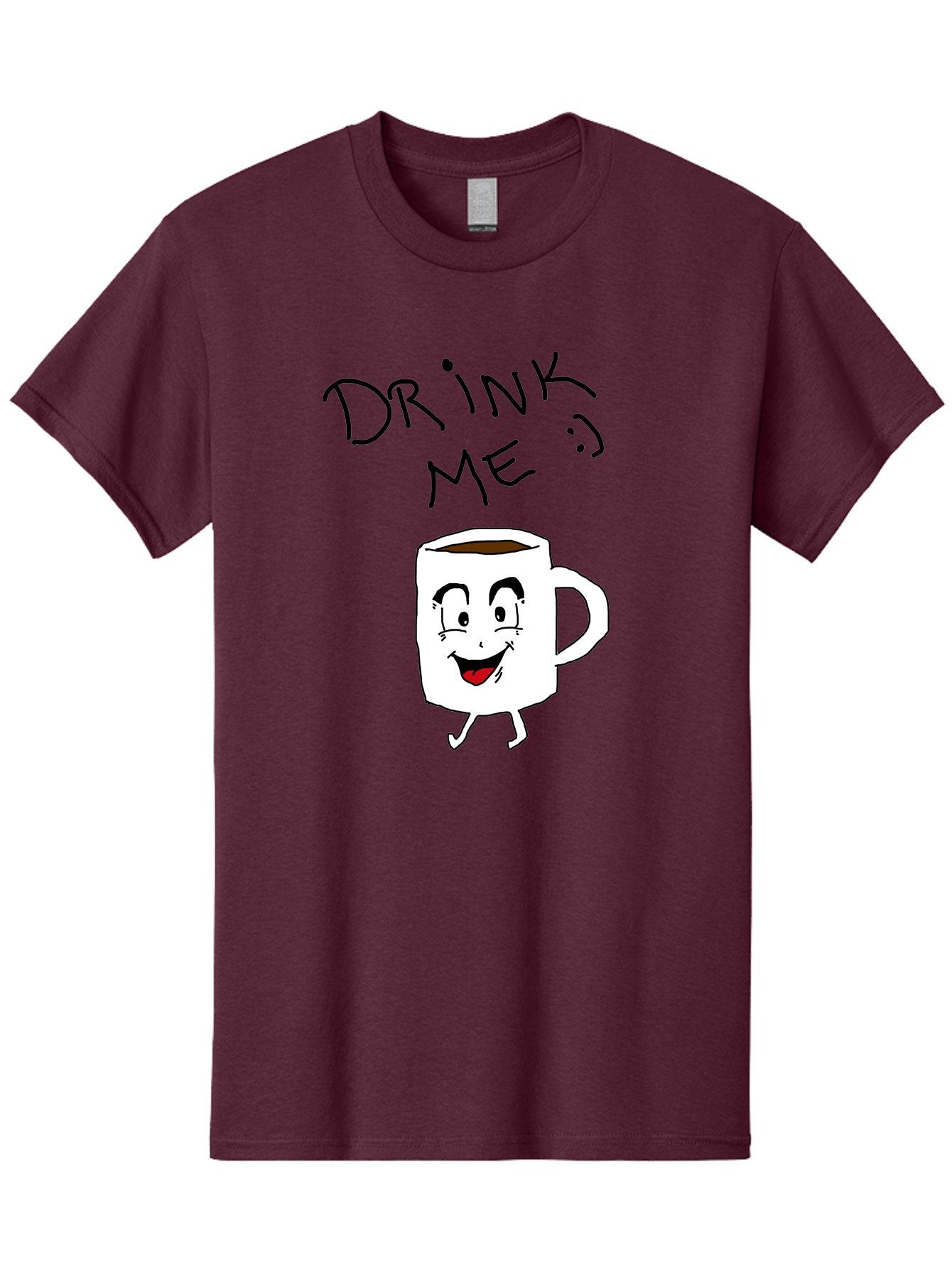 Drink-Me Men'S Graphic Tee, 100% Cotton, Comfortable Casual Summer Wear, Machine Washable, Cartoon Coffee Mug, Anthropomorphic Character, Smiling Face, Happy Expression, Coffee Drink, Beverage Illustration, Funny Character Design, - Aaa029 23