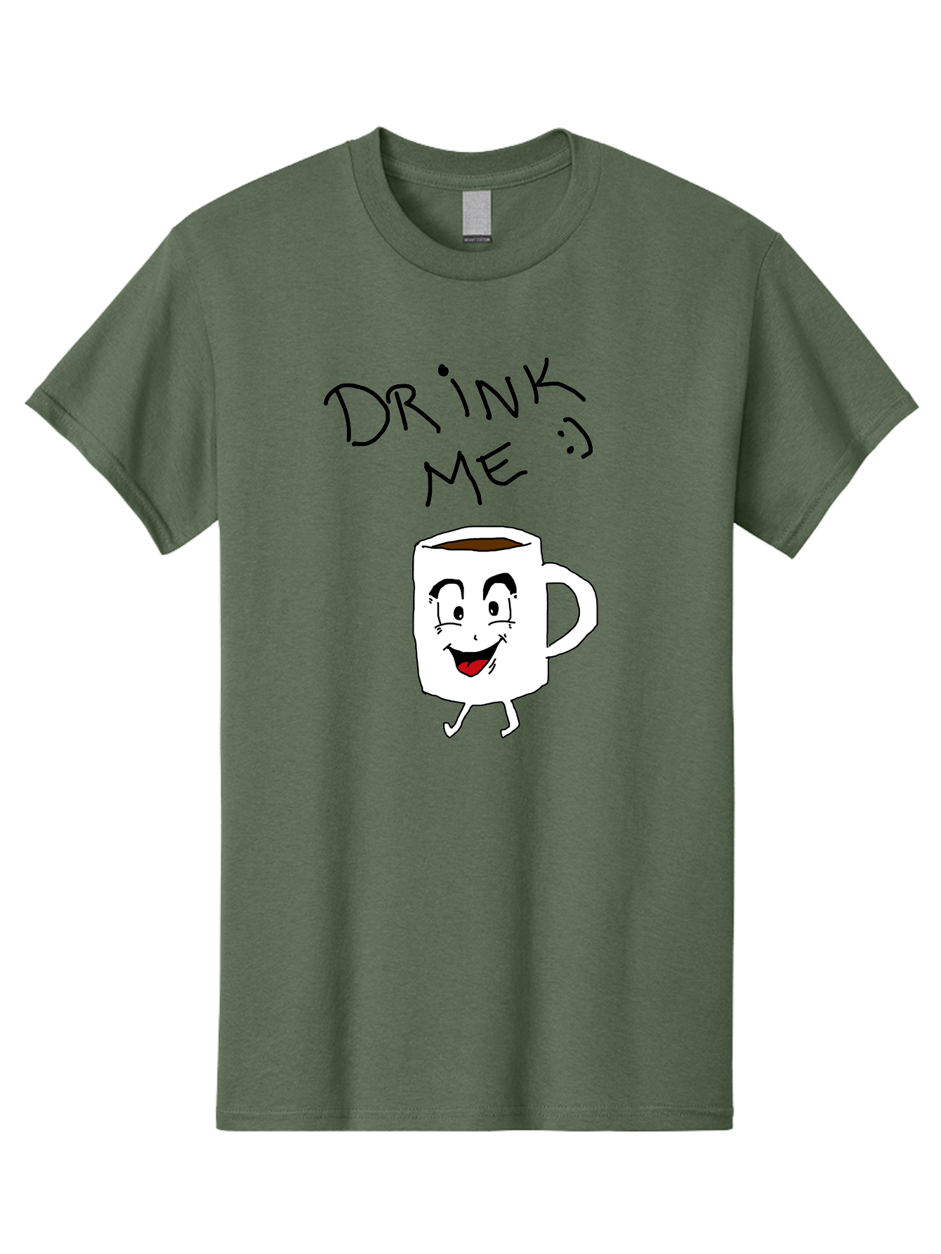 Drink-Me Men'S Graphic Tee, 100% Cotton, Comfortable Casual Summer Wear, Machine Washable, Cartoon Coffee Mug, Anthropomorphic Character, Smiling Face, Happy Expression, Coffee Drink, Beverage Illustration, Funny Character Design, - Aaa029 13
