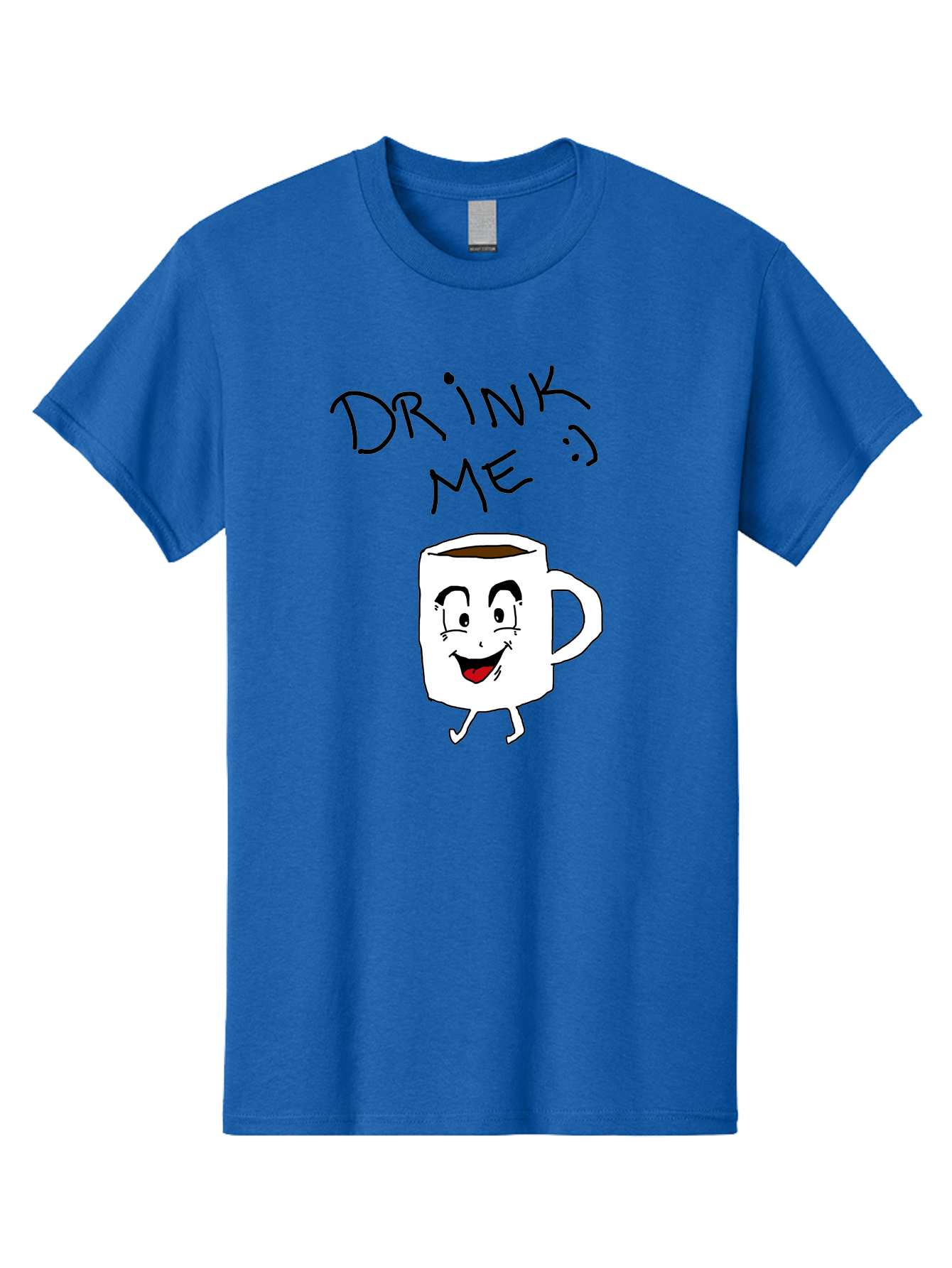 Drink-Me Men'S Graphic Tee, 100% Cotton, Comfortable Casual Summer Wear, Machine Washable, Cartoon Coffee Mug, Anthropomorphic Character, Smiling Face, Happy Expression, Coffee Drink, Beverage Illustration, Funny Character Design, - Aaa029 27