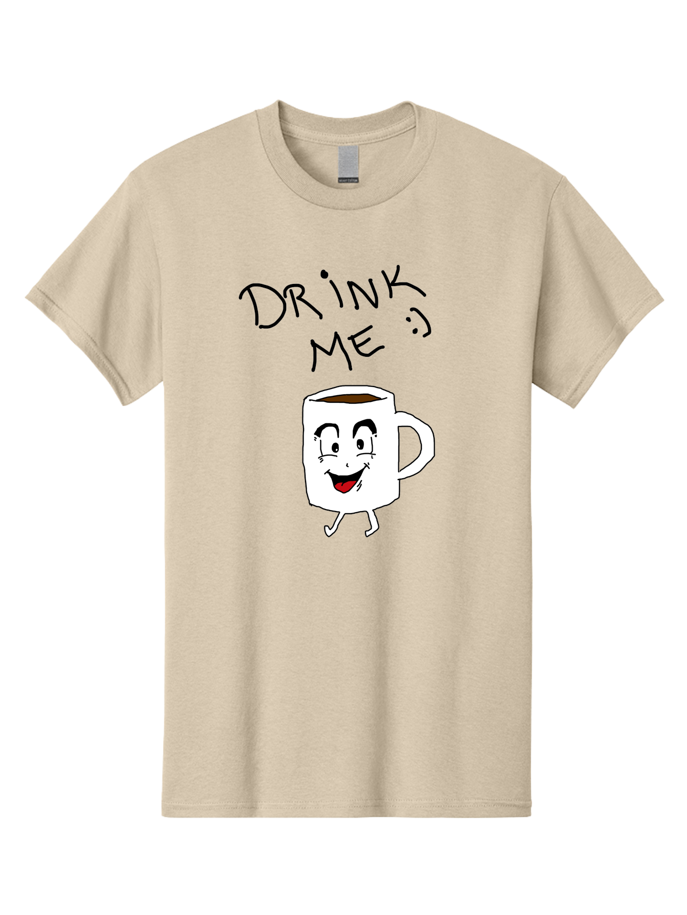 Drink-Me Men'S Graphic Tee, 100% Cotton, Comfortable Casual Summer Wear, Machine Washable, Cartoon Coffee Mug, Anthropomorphic Character, Smiling Face, Happy Expression, Coffee Drink, Beverage Illustration, Funny Character Design, - Aaa029 3