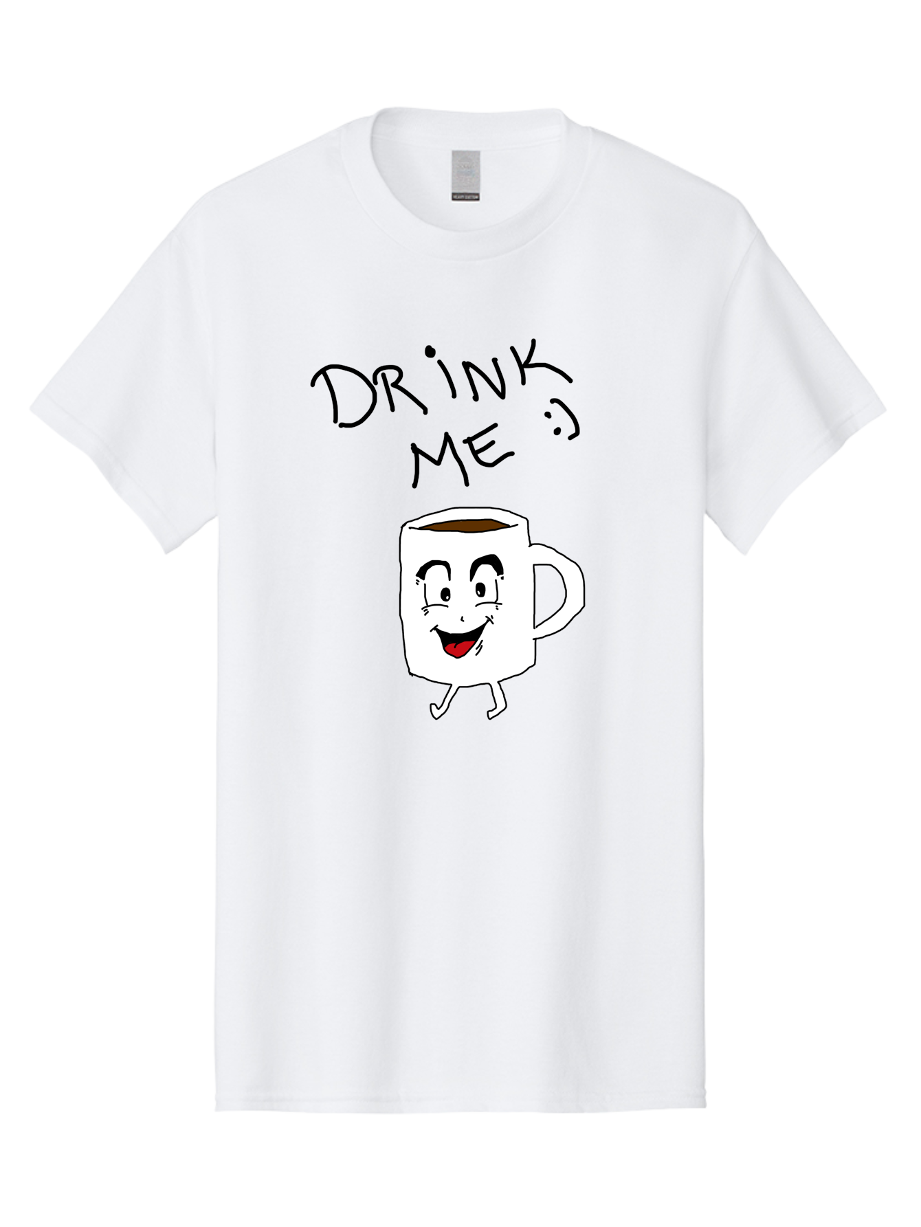 Drink-Me Men'S Graphic Tee, 100% Cotton, Comfortable Casual Summer Wear, Machine Washable, Cartoon Coffee Mug, Anthropomorphic Character, Smiling Face, Happy Expression, Coffee Drink, Beverage Illustration, Funny Character Design, - Aaa029 29