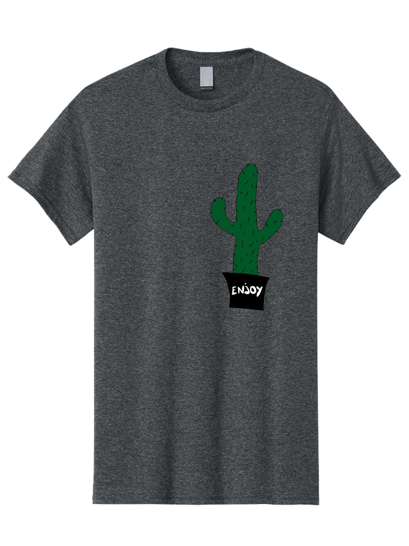 Enjoy Men'S Graphic Tee, 100% Cotton, Comfortable Casual Summer Wear, Machine Washable, Cactus In A Pot, Simple Design, Hand Drawn Illustration, Minimalistic Art, Cactus Plant, Enjoy Message, Modern Decor, Indoor Plants, Quirky Art, - Aaa033 19