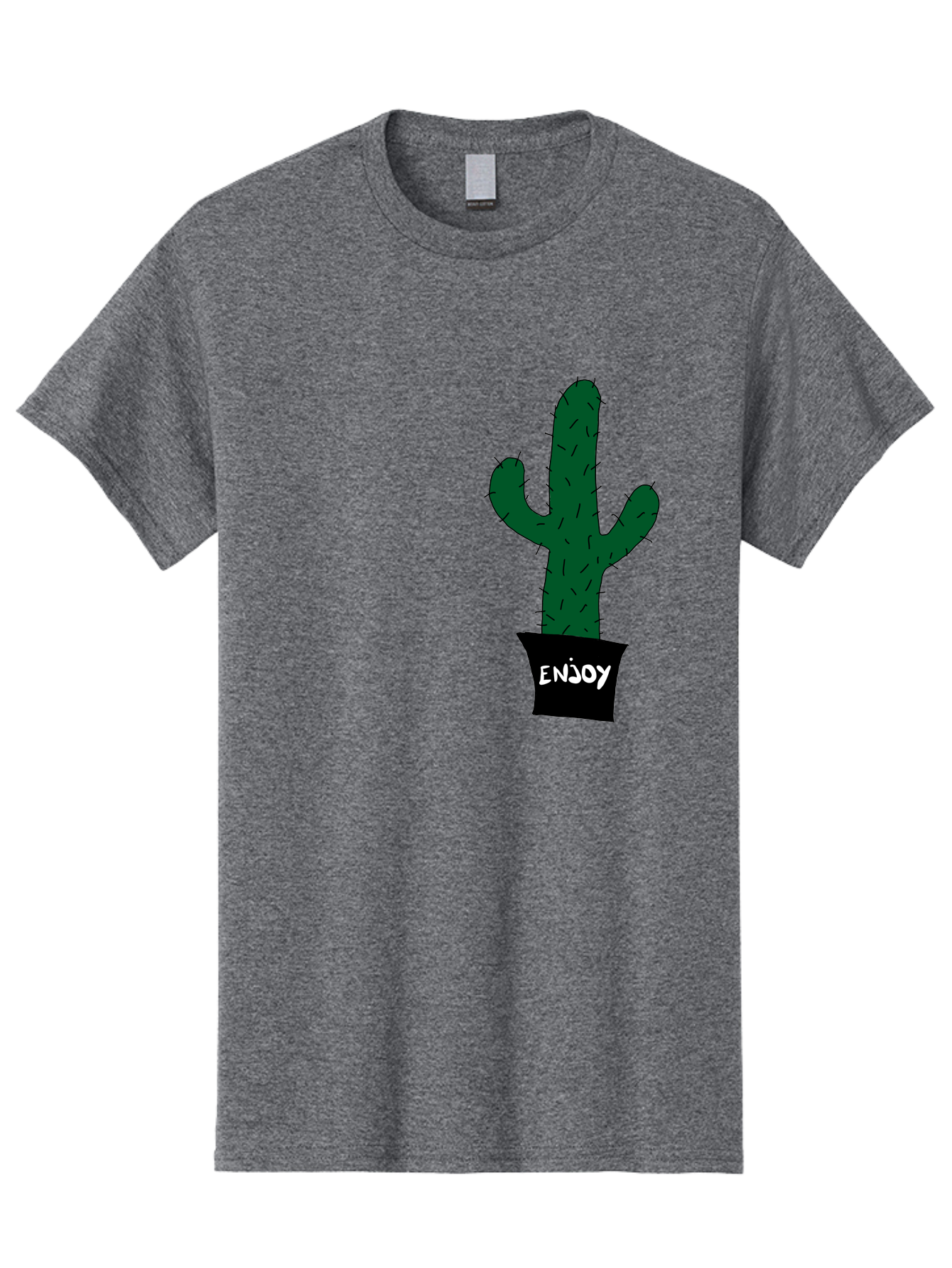 Enjoy Men'S Graphic Tee, 100% Cotton, Comfortable Casual Summer Wear, Machine Washable, Cactus In A Pot, Simple Design, Hand Drawn Illustration, Minimalistic Art, Cactus Plant, Enjoy Message, Modern Decor, Indoor Plants, Quirky Art, - Aaa033 3