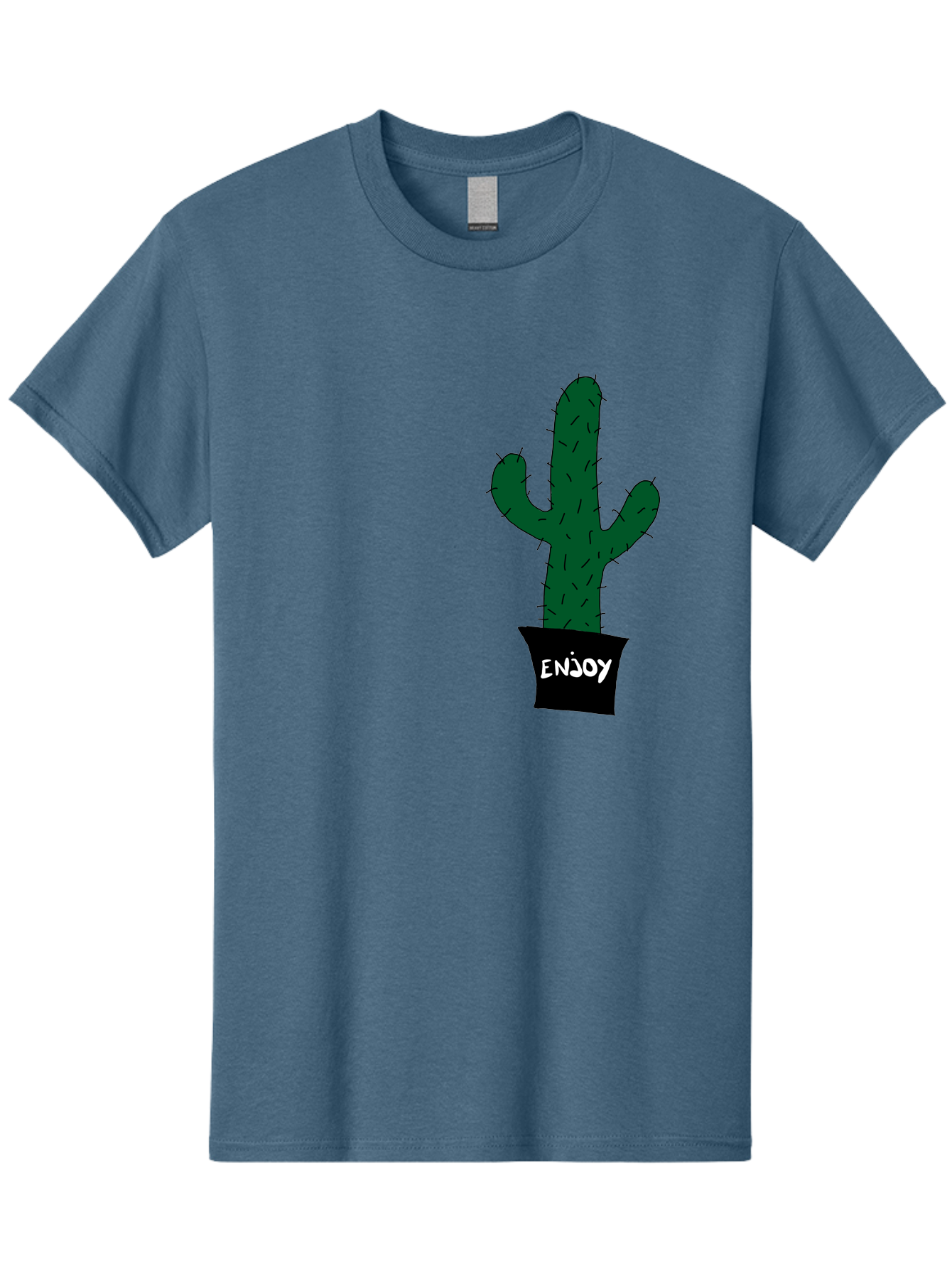 Enjoy Men'S Graphic Tee, 100% Cotton, Comfortable Casual Summer Wear, Machine Washable, Cactus In A Pot, Simple Design, Hand Drawn Illustration, Minimalistic Art, Cactus Plant, Enjoy Message, Modern Decor, Indoor Plants, Quirky Art, - Aaa033 25