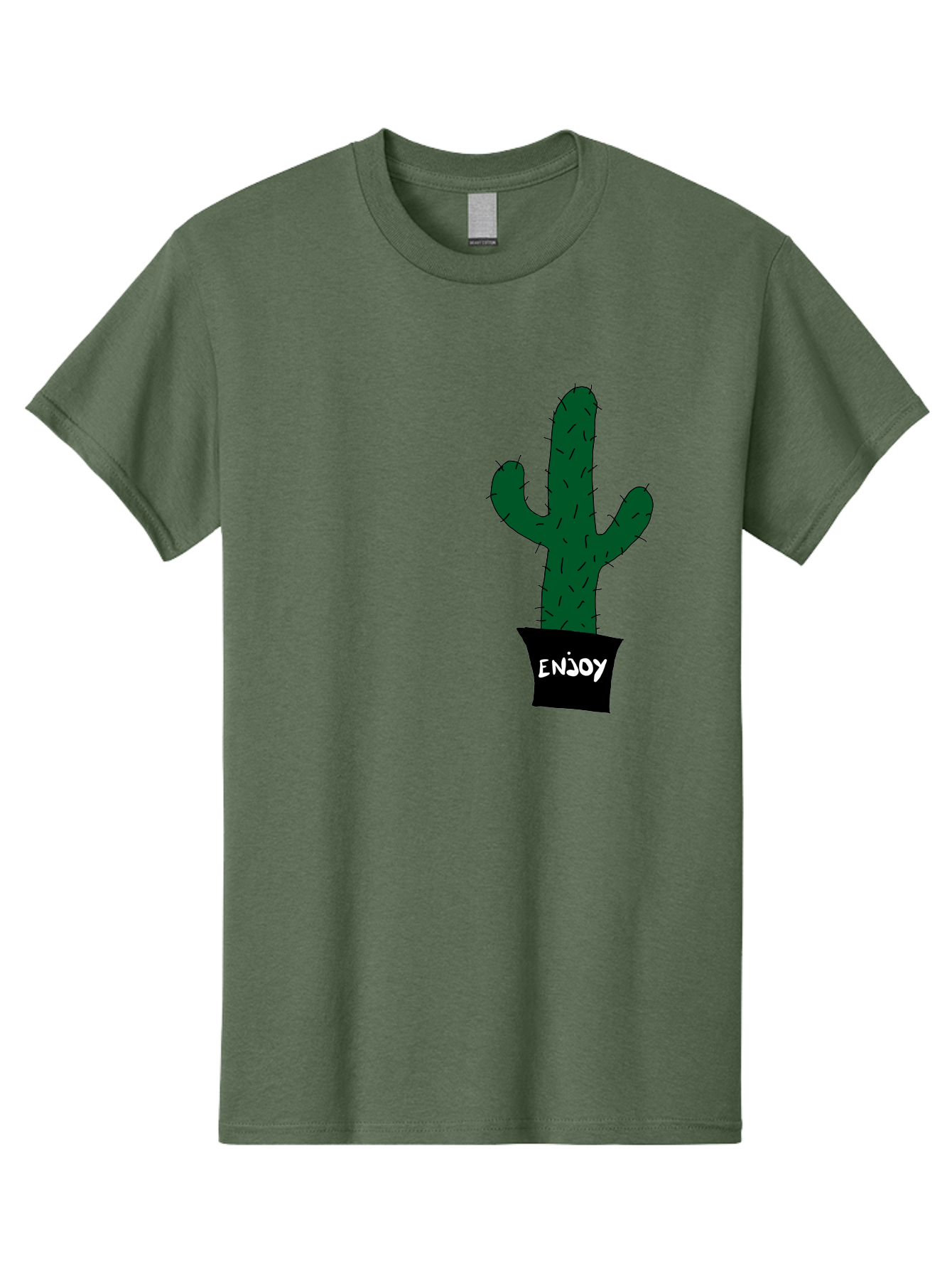 Enjoy Men'S Graphic Tee, 100% Cotton, Comfortable Casual Summer Wear, Machine Washable, Cactus In A Pot, Simple Design, Hand Drawn Illustration, Minimalistic Art, Cactus Plant, Enjoy Message, Modern Decor, Indoor Plants, Quirky Art, - Aaa033 5
