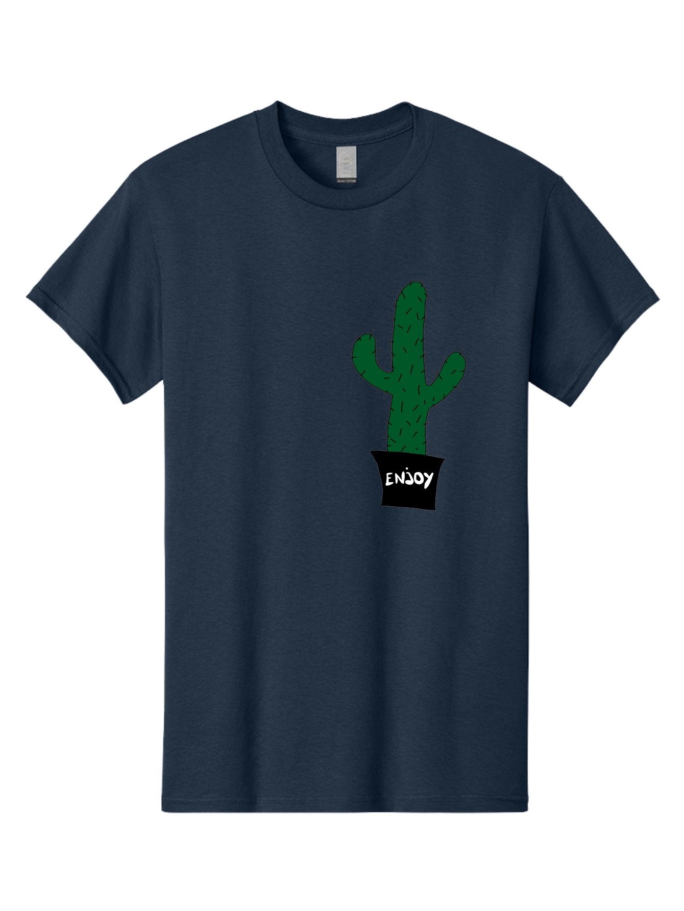 Enjoy Men'S Graphic Tee, 100% Cotton, Comfortable Casual Summer Wear, Machine Washable, Cactus In A Pot, Simple Design, Hand Drawn Illustration, Minimalistic Art, Cactus Plant, Enjoy Message, Modern Decor, Indoor Plants, Quirky Art, - Aaa033 7