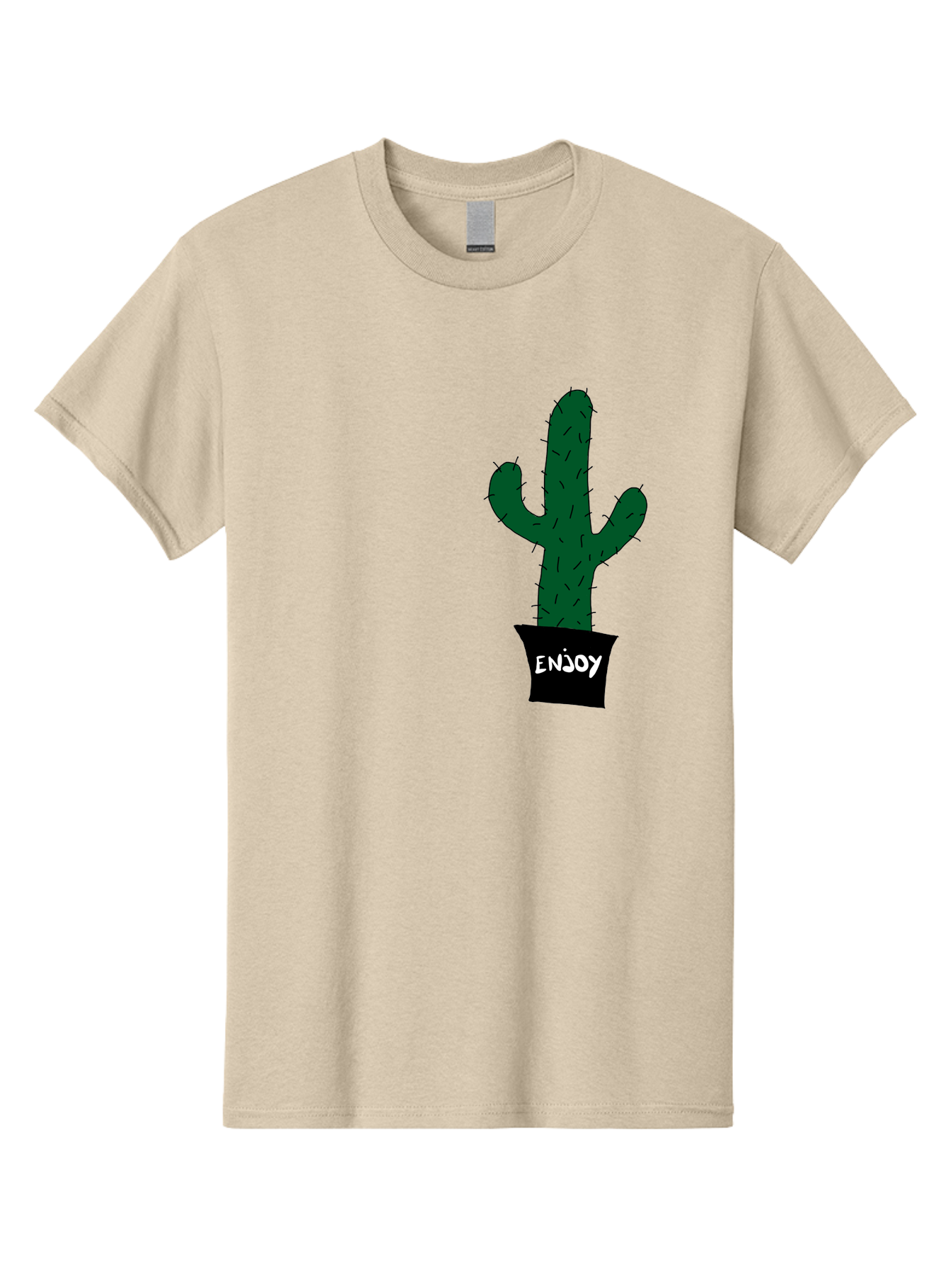 Enjoy Men'S Graphic Tee, 100% Cotton, Comfortable Casual Summer Wear, Machine Washable, Cactus In A Pot, Simple Design, Hand Drawn Illustration, Minimalistic Art, Cactus Plant, Enjoy Message, Modern Decor, Indoor Plants, Quirky Art, - Aaa033 27